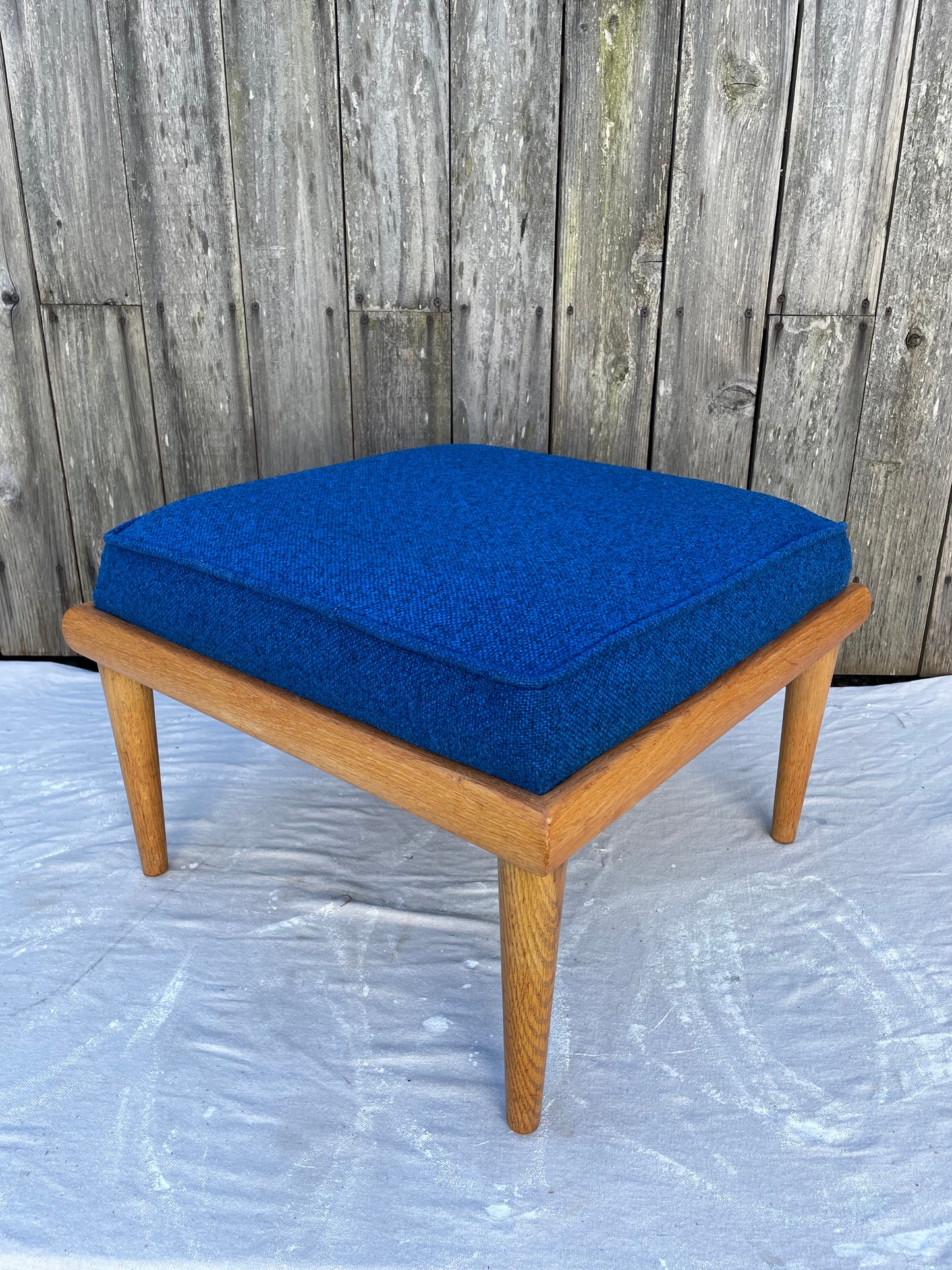 Mid 20th Century Mid-Century Modern Oak & Wool Ottoman