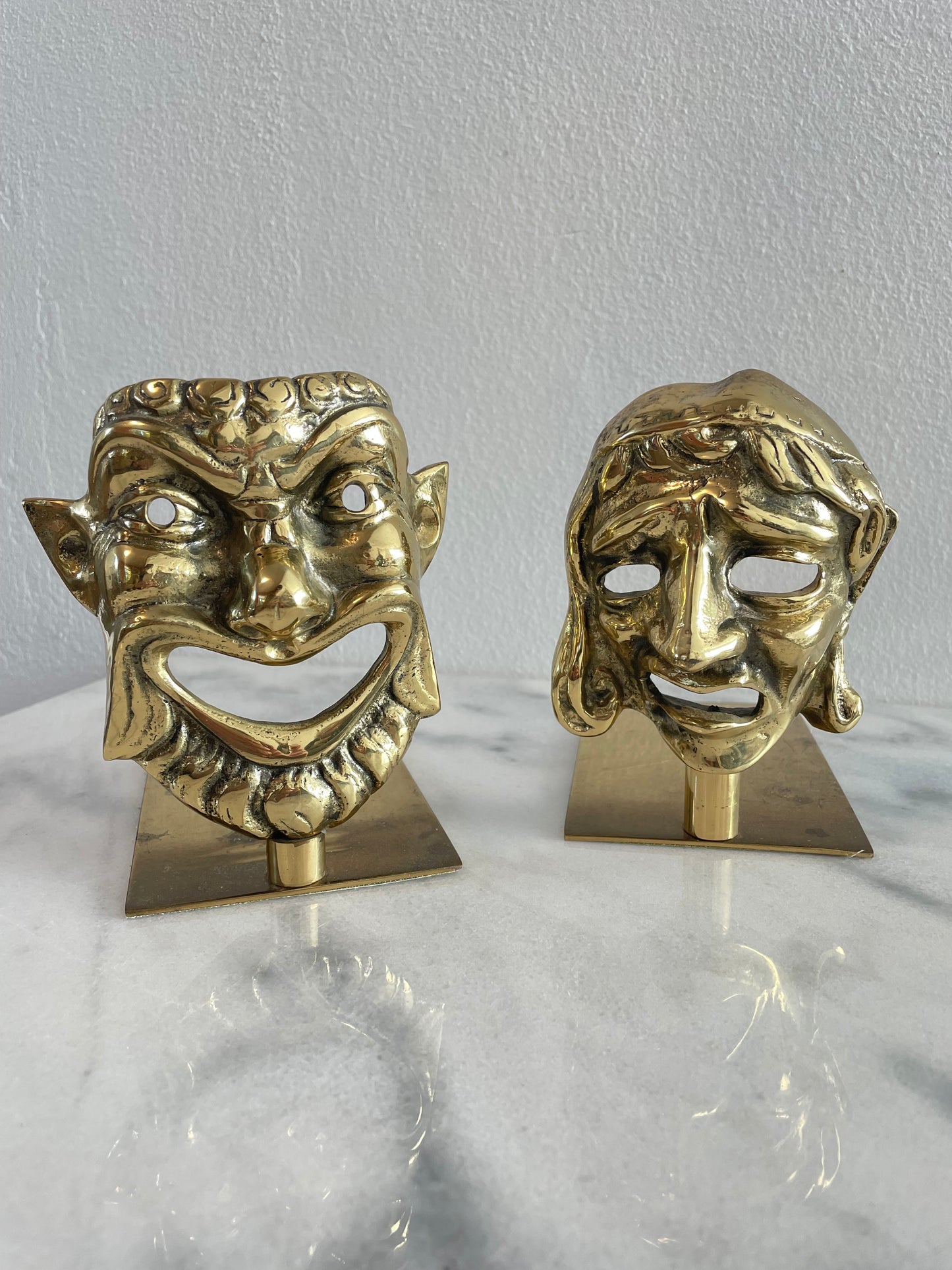 Vintage Thespian Greek Drama Mask Bookends Comedy & Tragedy