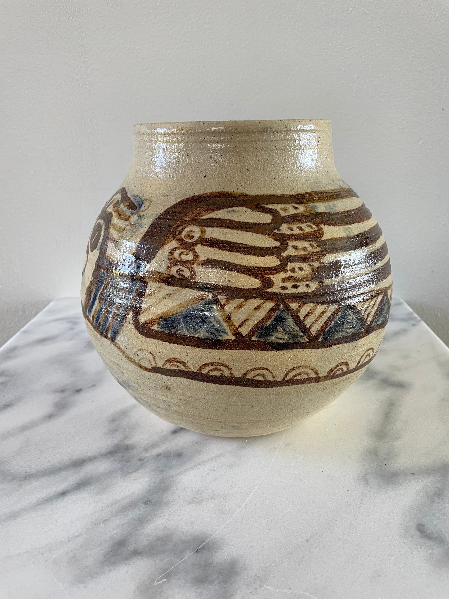 Mid 20th Century Rustic Glazed Stoneware Pot With Dragon Motif