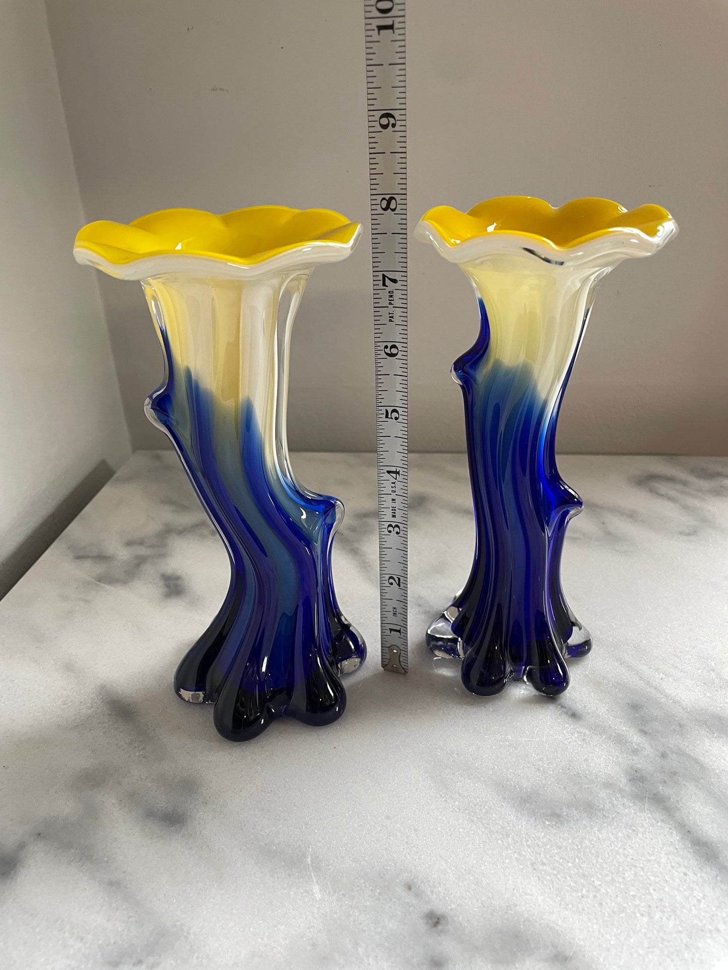 1970s Vintage Murano Attributed Jack in the Pulpit Art Glass Vases- Set of 2