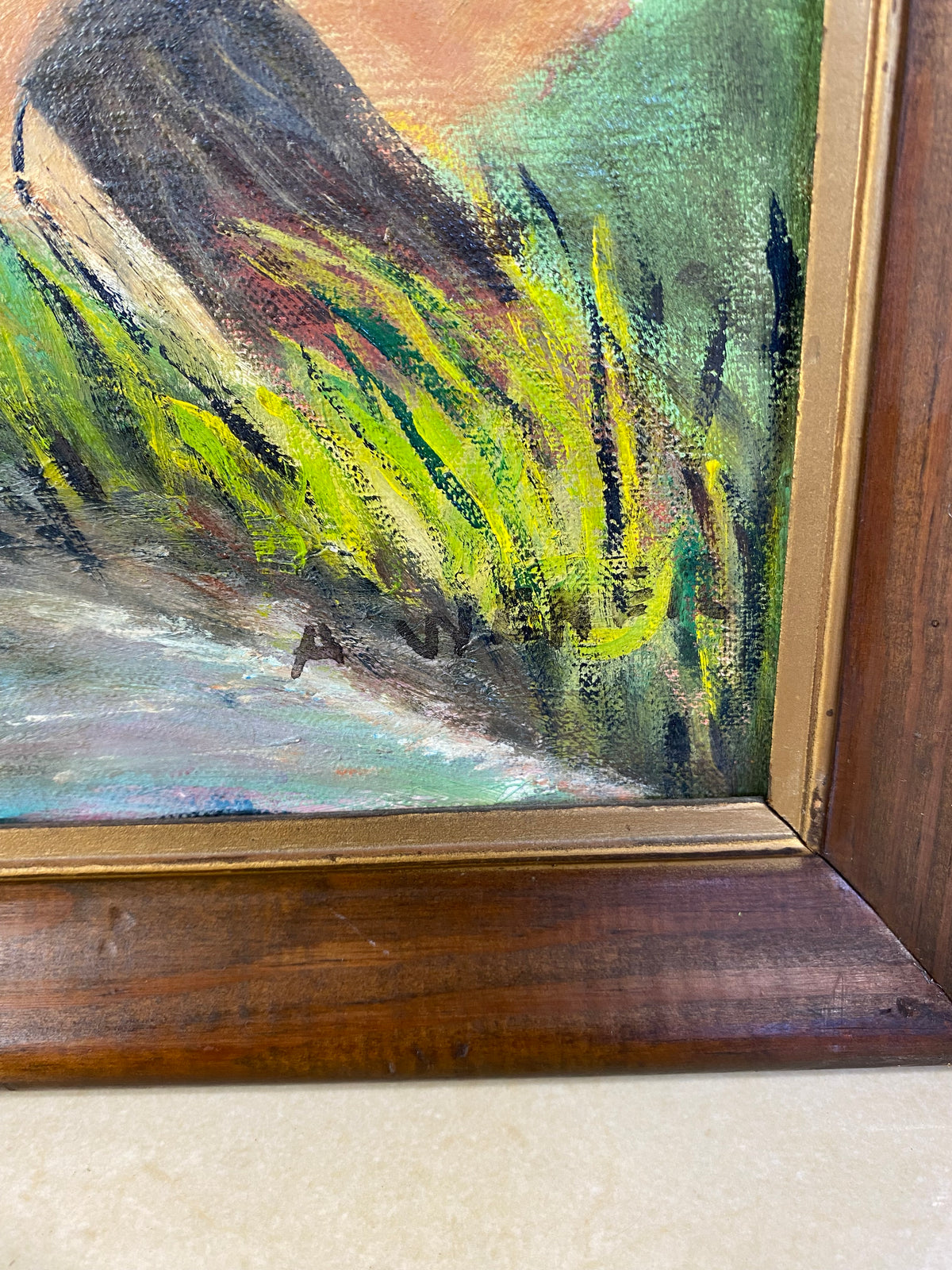 Vintage Naive Folk Art Painting, Equestrian Officer, Signed Anna Werner