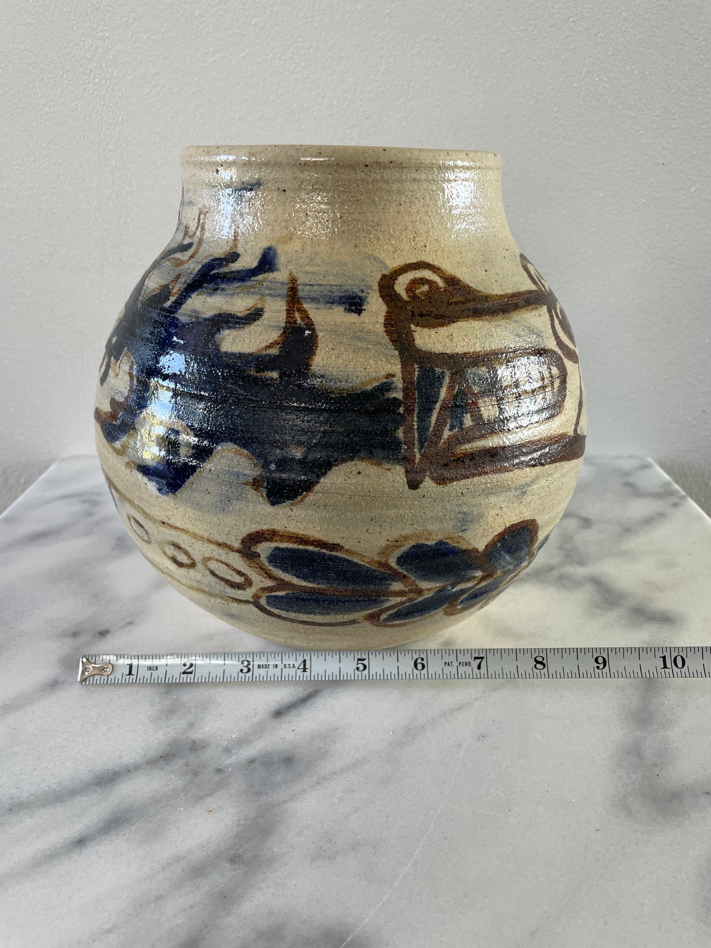 Mid 20th Century Rustic Glazed Stoneware Pot With Dragon Motif