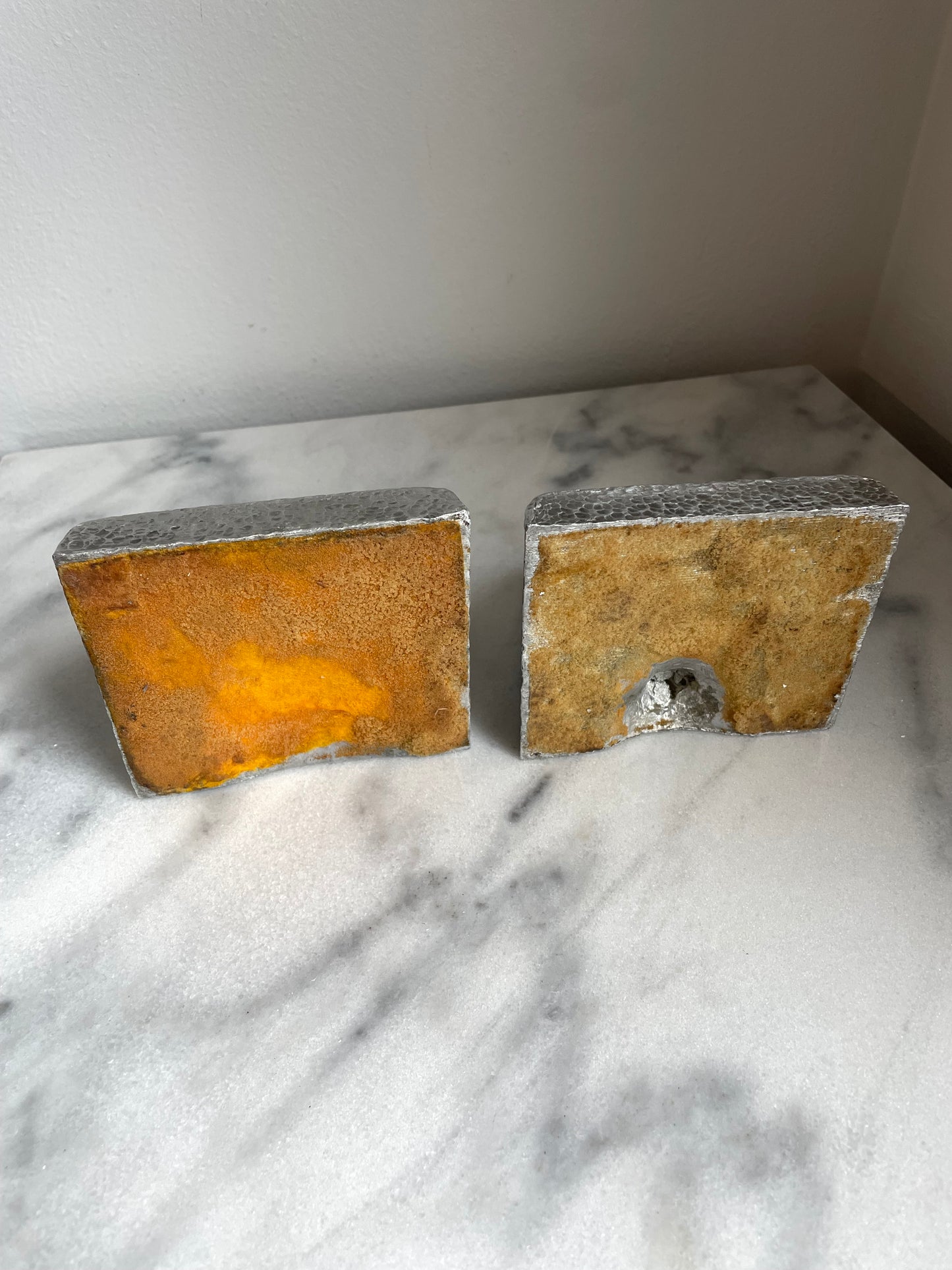 Late 20th Century Triangular Solid Aluminum Wedge Bookends- a Pair