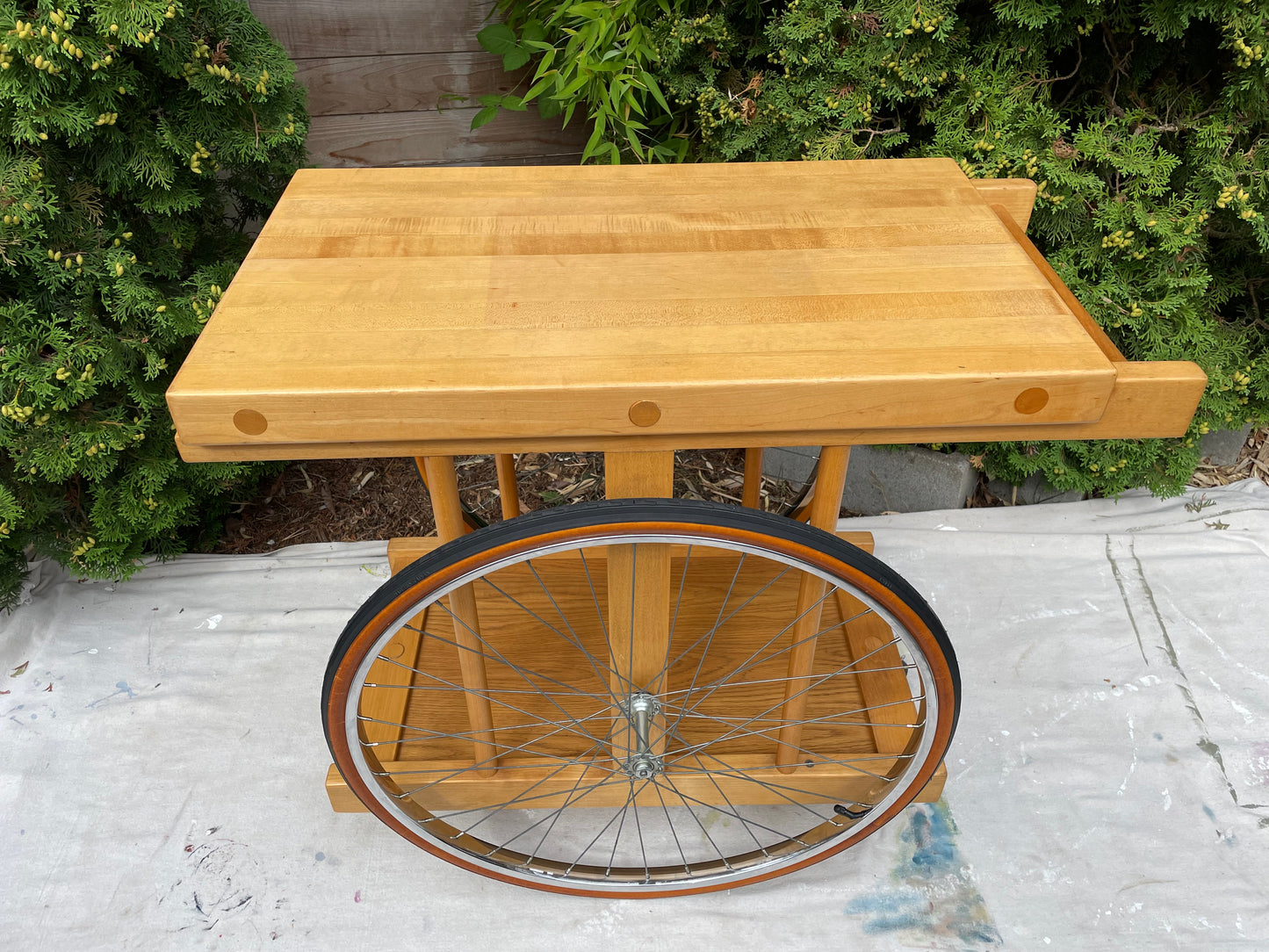 Bill W Saunders, Chopping Block on Bicycle Wheels Bar Cart Pasadena Art Design