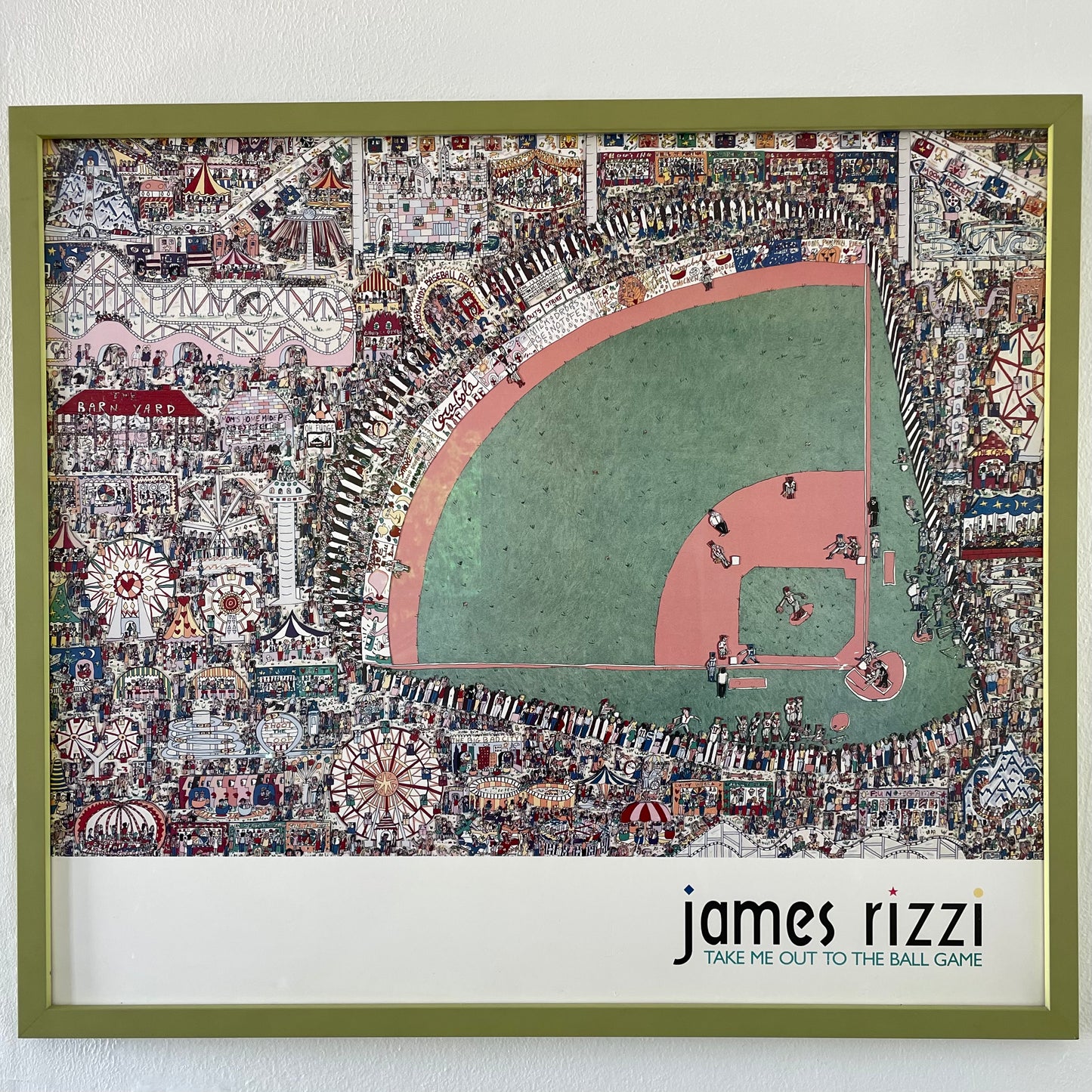 1990s James Rizzi Print "Take Me Out to the Ballgame", Framed