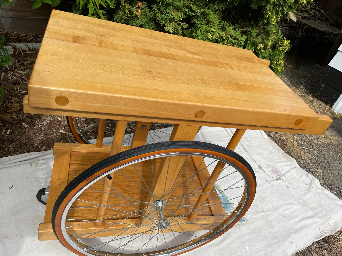 Bill W Saunders, Chopping Block on Bicycle Wheels Bar Cart Pasadena Art Design