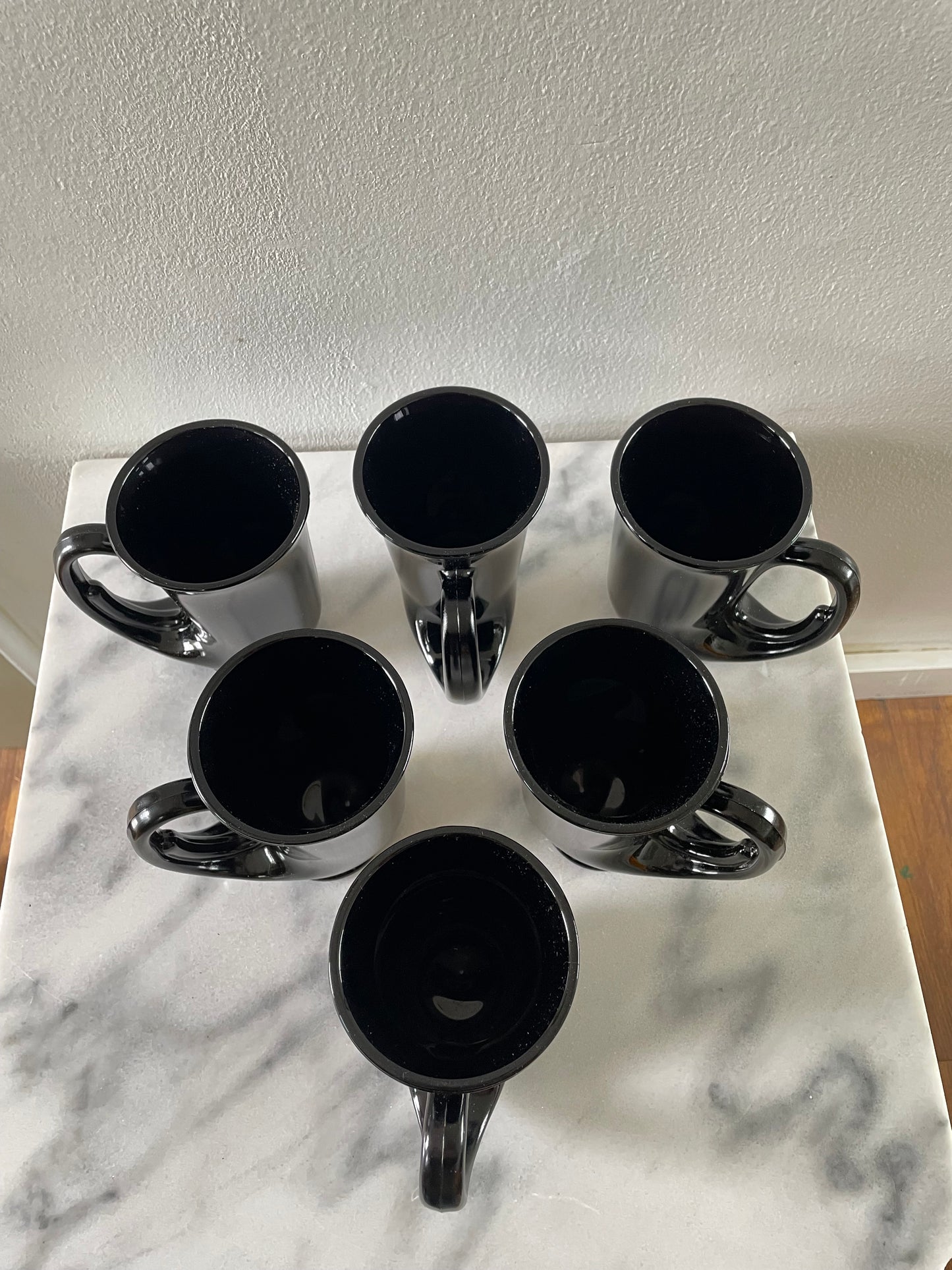Vintage Black Glass Trumpet Mugs by Tiara Glass - Set of 6