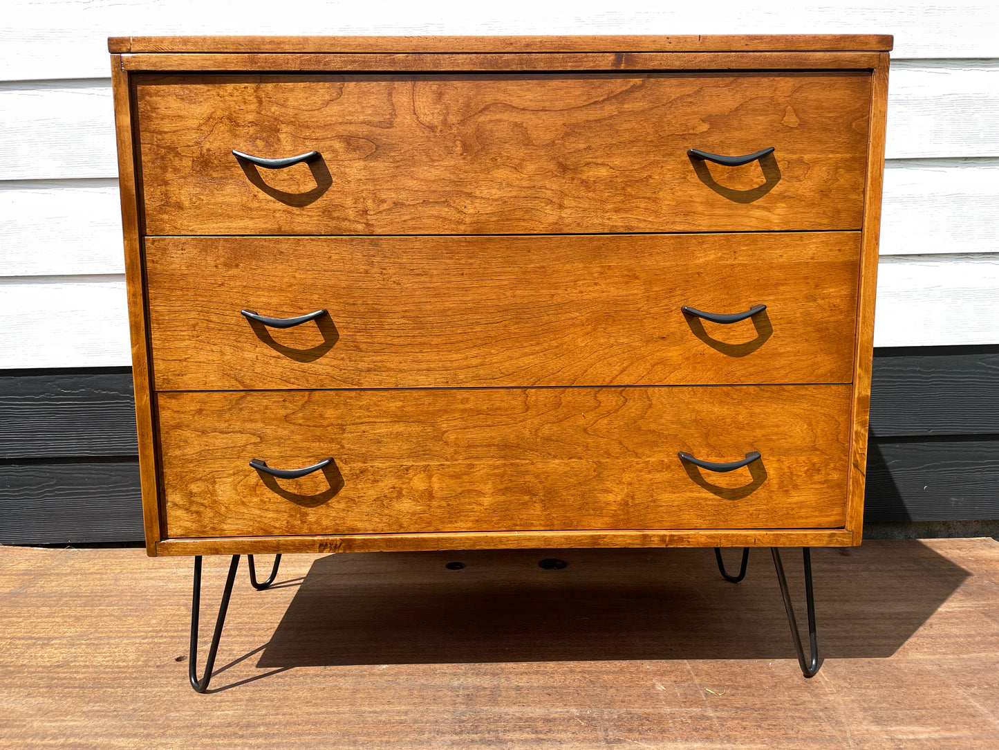 Mid-Century Modern Wood 3 Drawer Dresser on Hairpin Legs