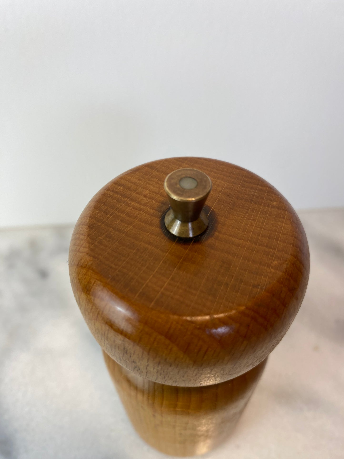 Vintage Danish Modern White Oak Salt or Pepper Grinder With Brass Hardware — Scandinavian European Kitchenware