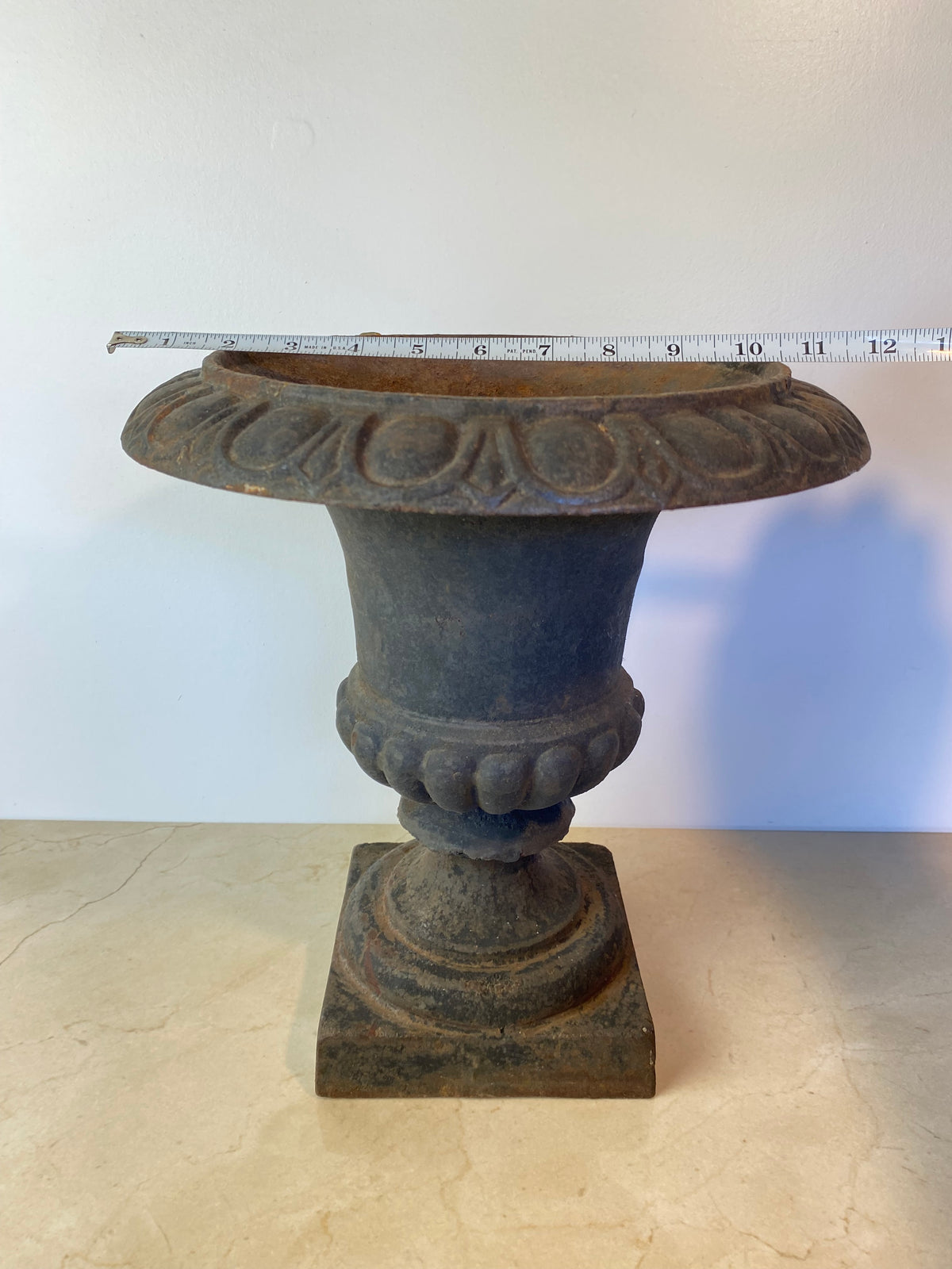 Antique Cast Iron Campana Garden Urn, Egg-and-Dart Rim