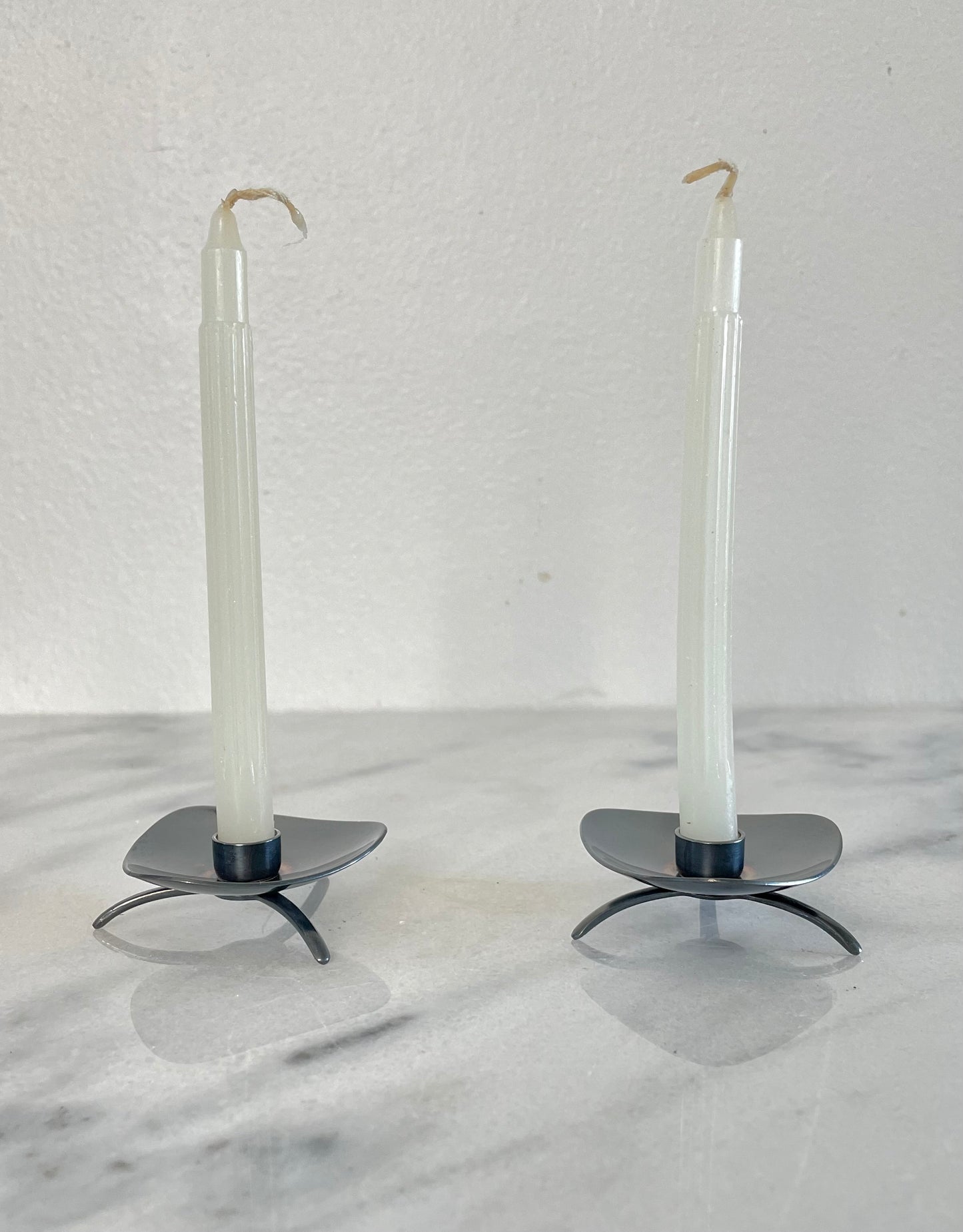 Mid 20th Century Carl Cohr Atla Denmark Modernist Silverplate Candleholders- a Pair