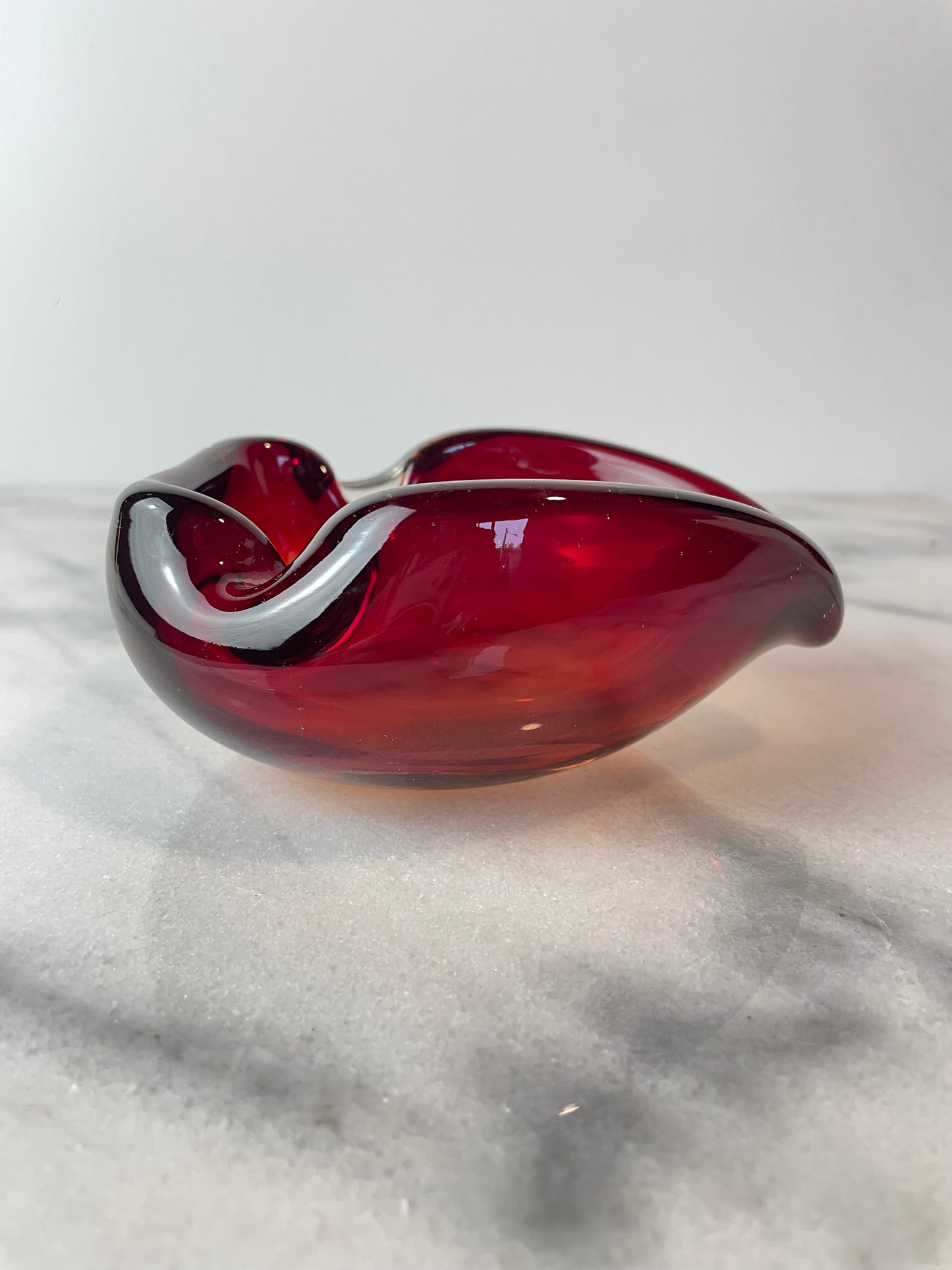 Vintage Murano Sommerso Ruby Red & Yellow Freeform Glass Bowl / Ashtray — 1960s Italian Art Glass