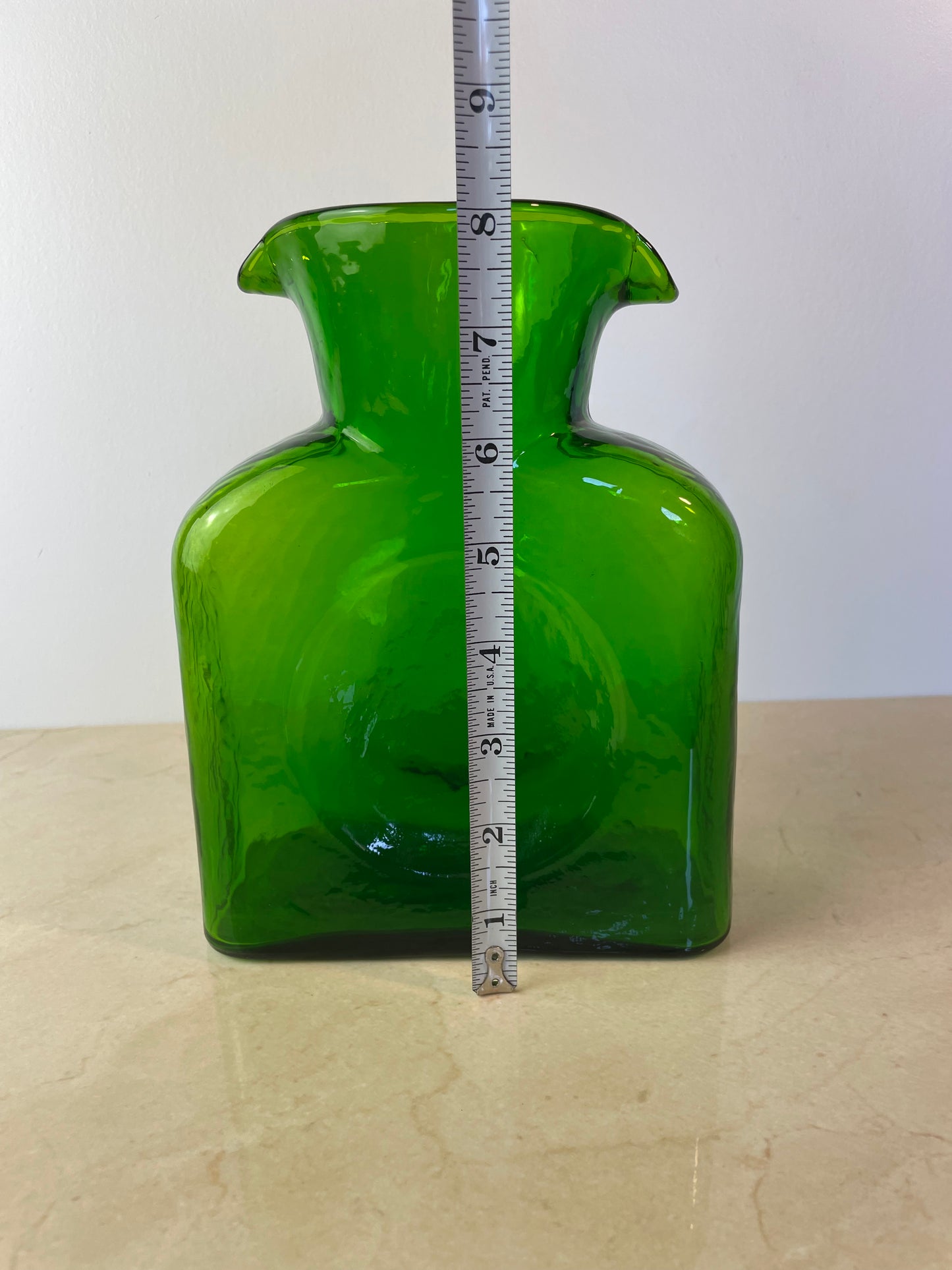 Mid 20th Century Blenko Emerald Green Double Spout Water Bottle Pitcher