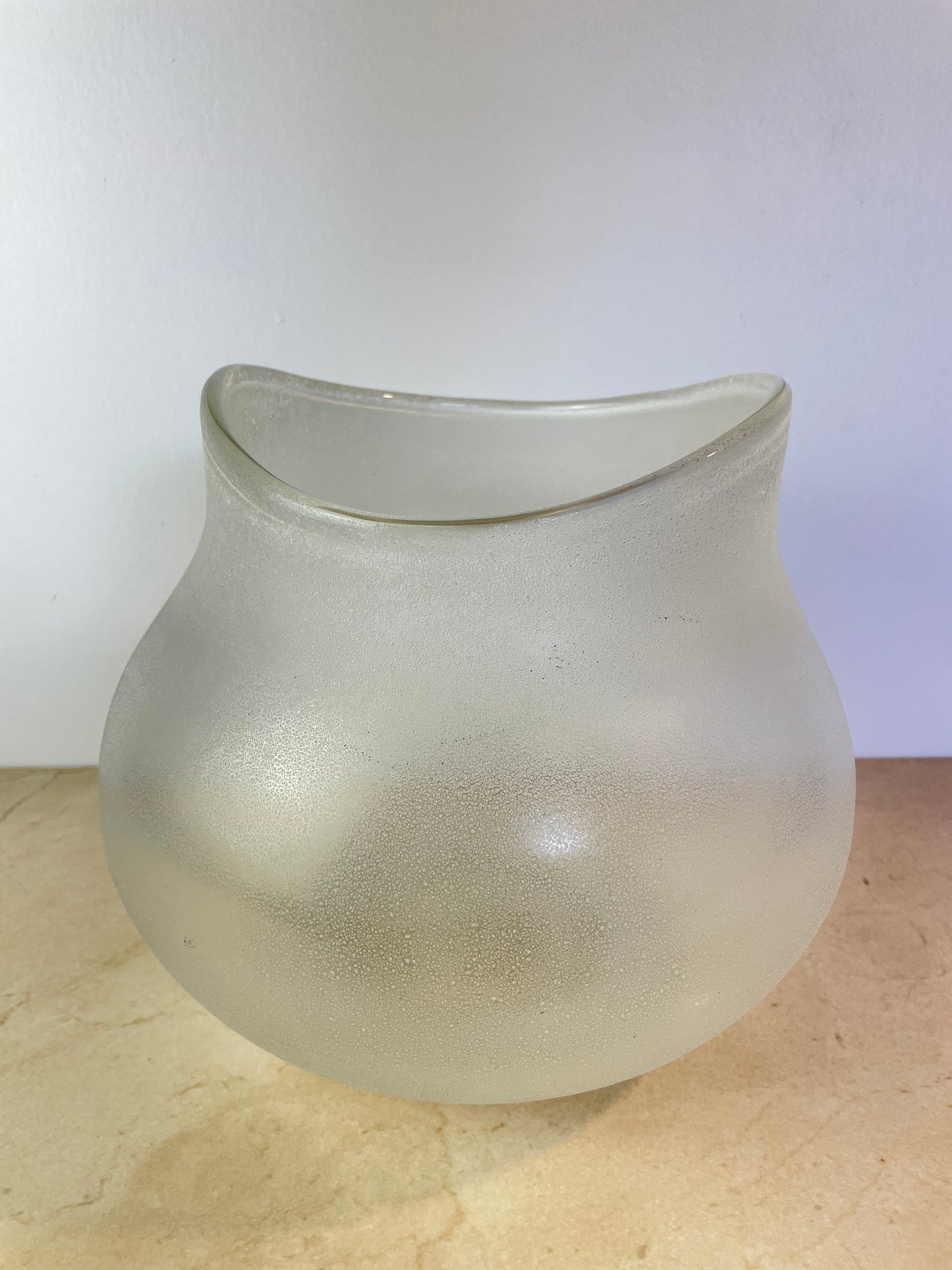 Vintage Murano-Style Scavo Crystaline Finish Glass Vase, Organic Freeform