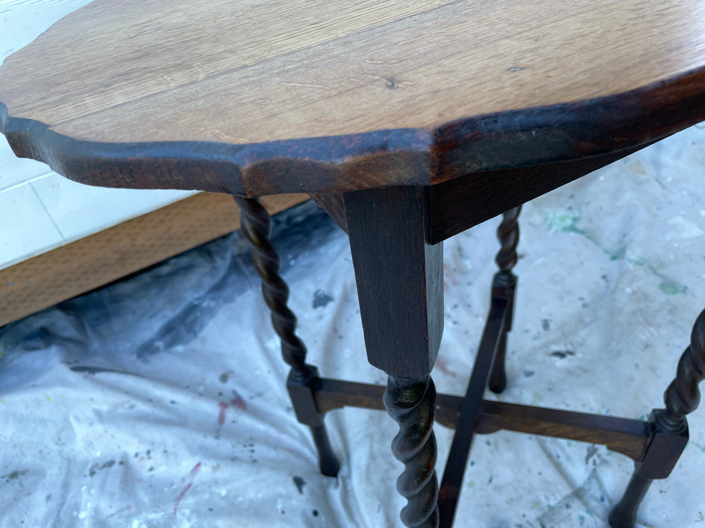 Early 20th Century Antique Oak Barley Twist Side Table