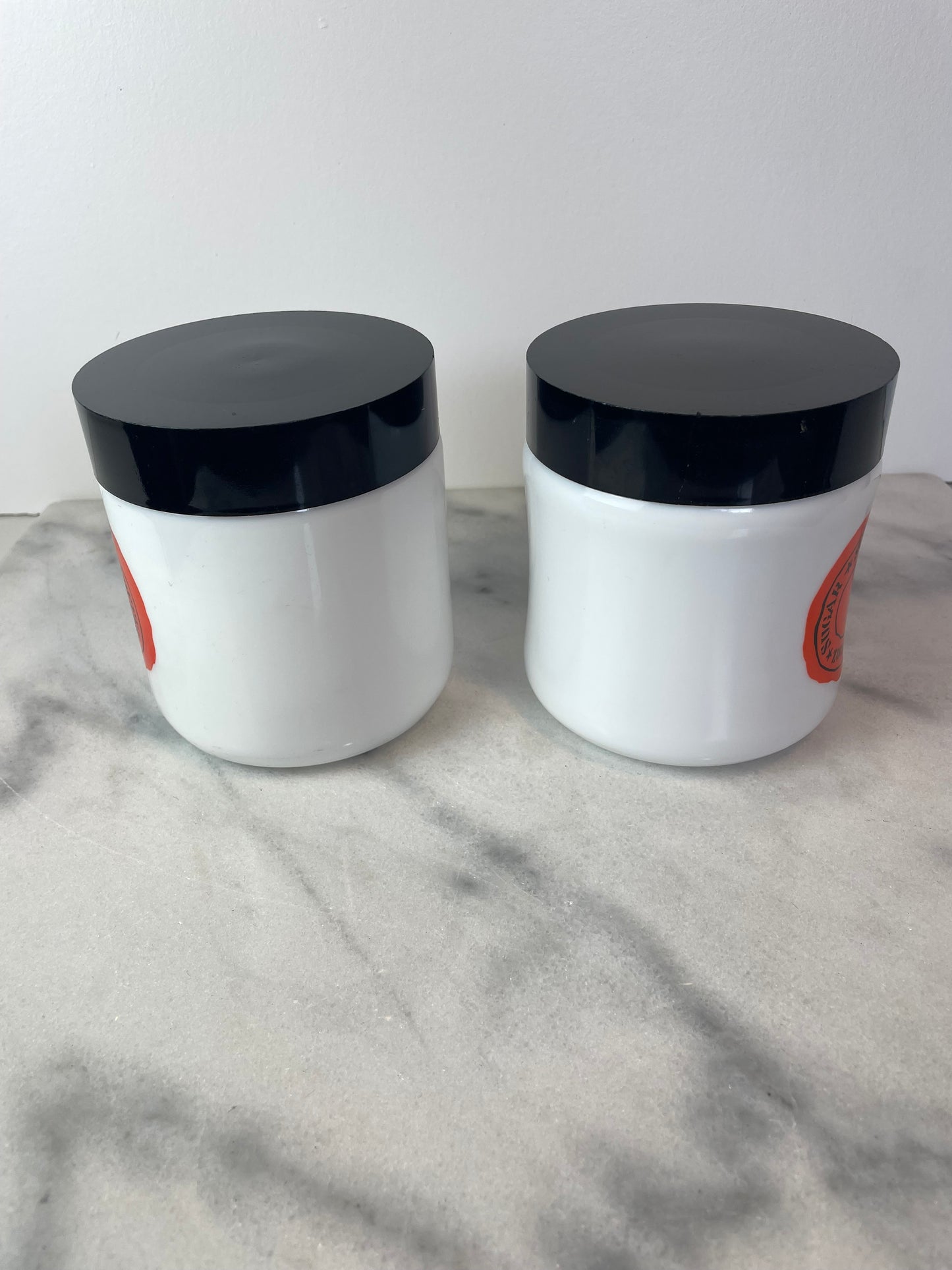 Egizia Italy Milk Glass Graphic Coffee & Sugar Canisters