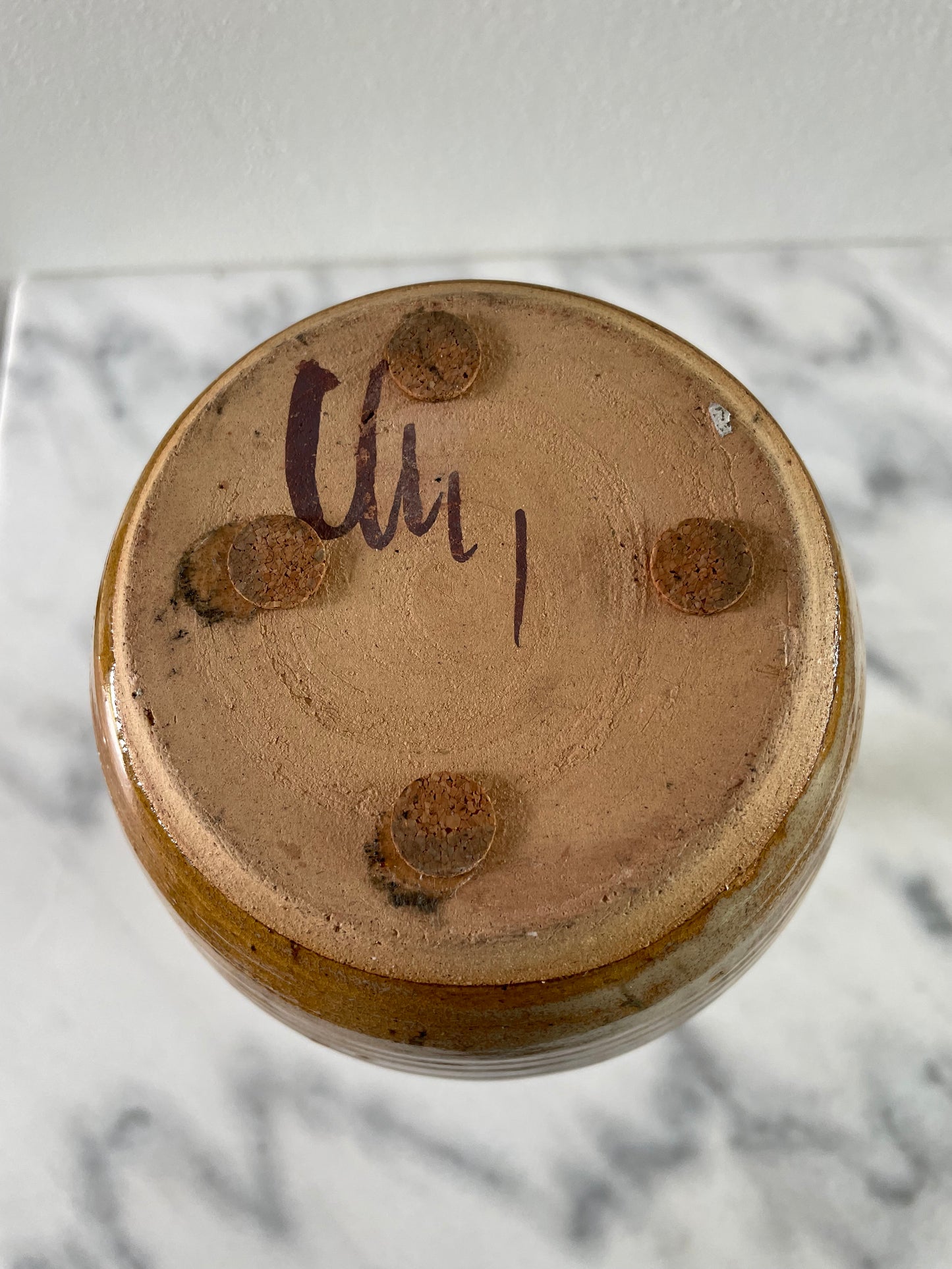 Mid-Century Signed Studio Ceramic Bottle Form Vase