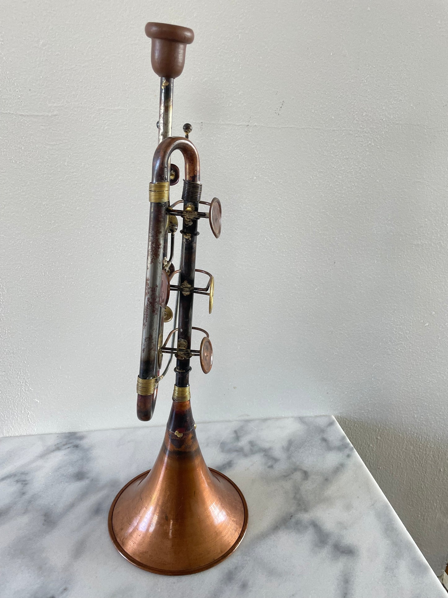 Mid 20th Century Vintage Mixed Metal Trumpet Sculpture