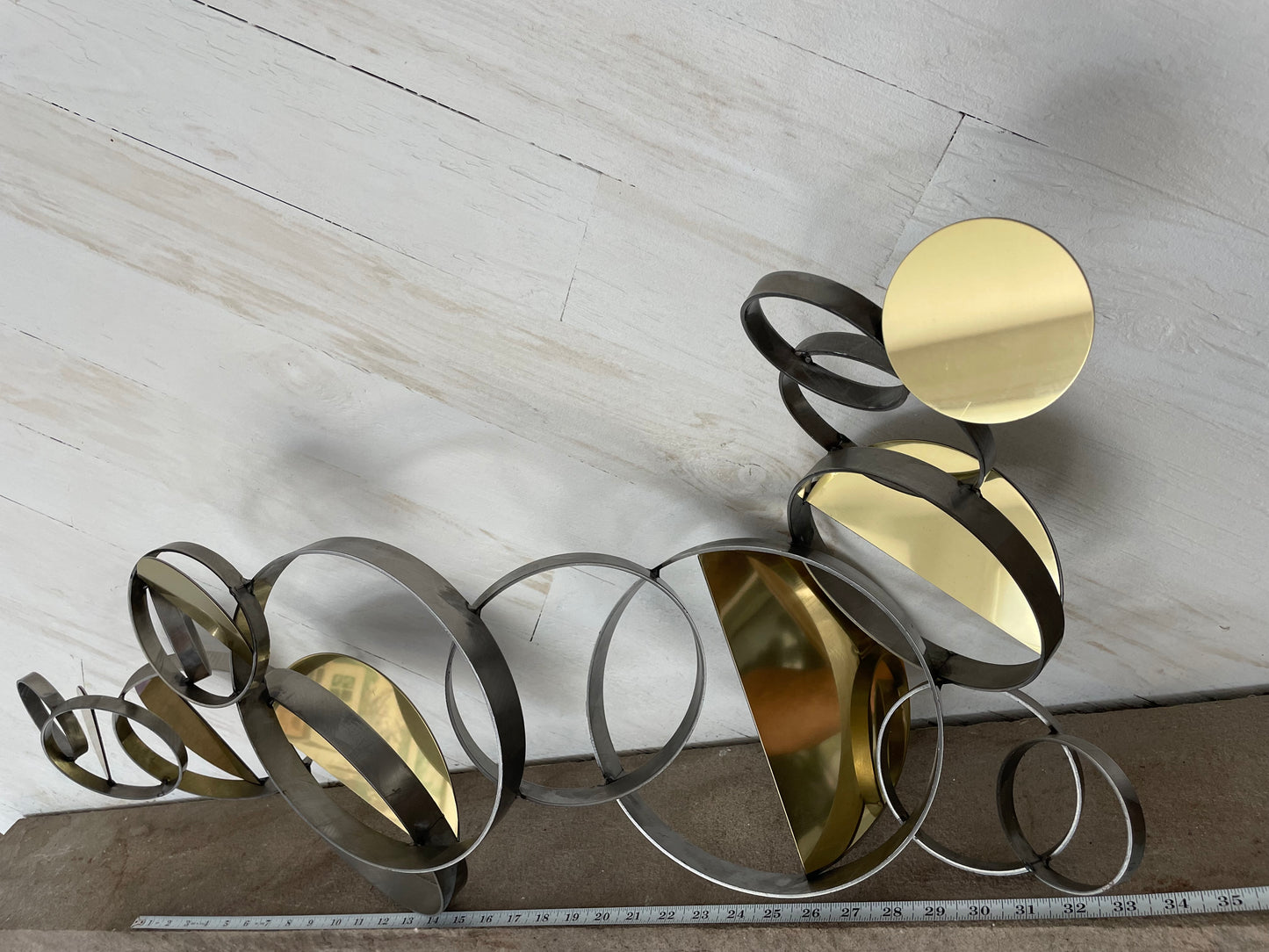 1990 Signed C. Jeré 'Floating Rings' 35" Metal Wall Sculpture, Mid-Century Modern
