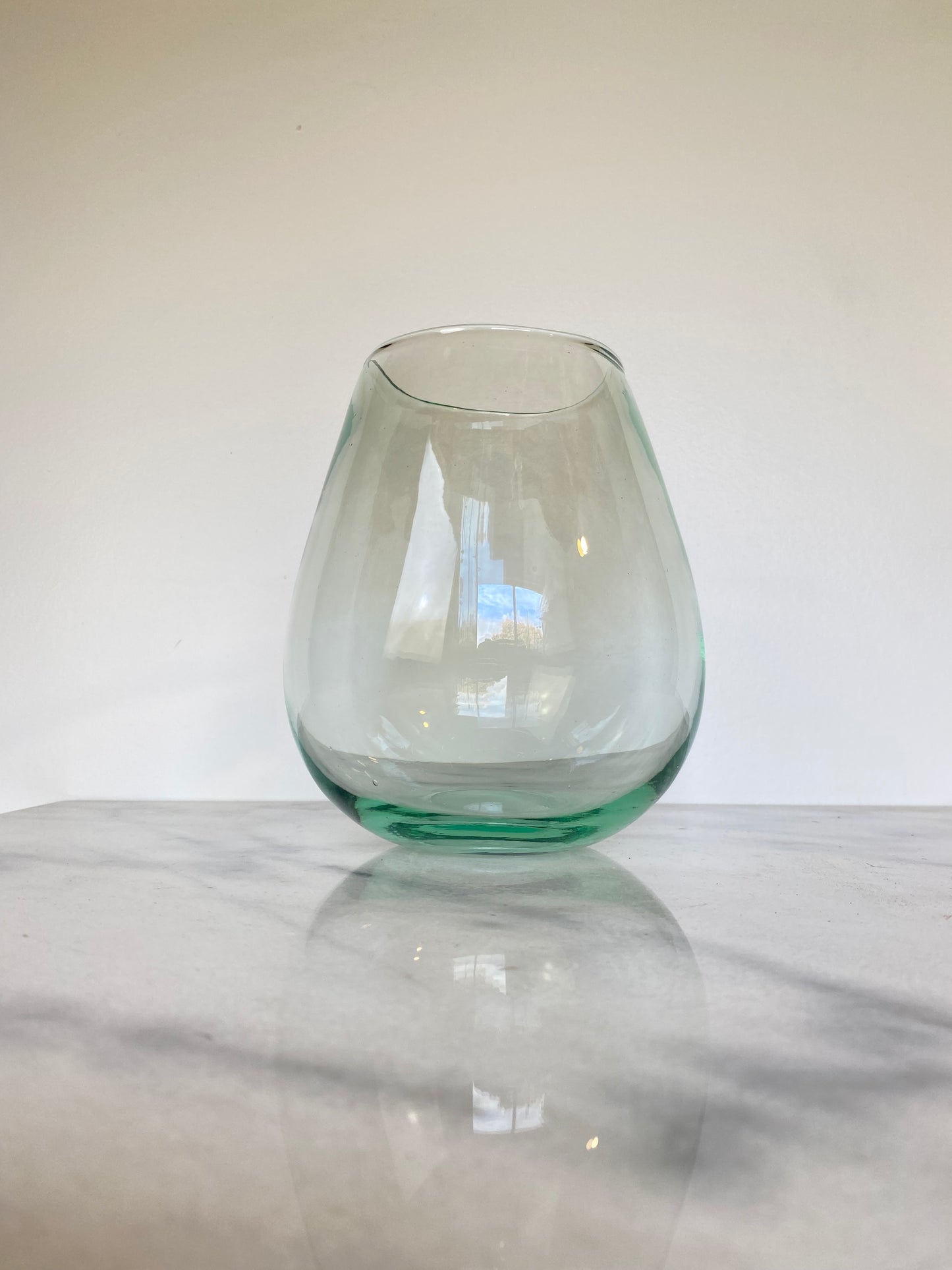 Vintage Hand-Blown Pale Turquoise Glass Vase, Tapered Form