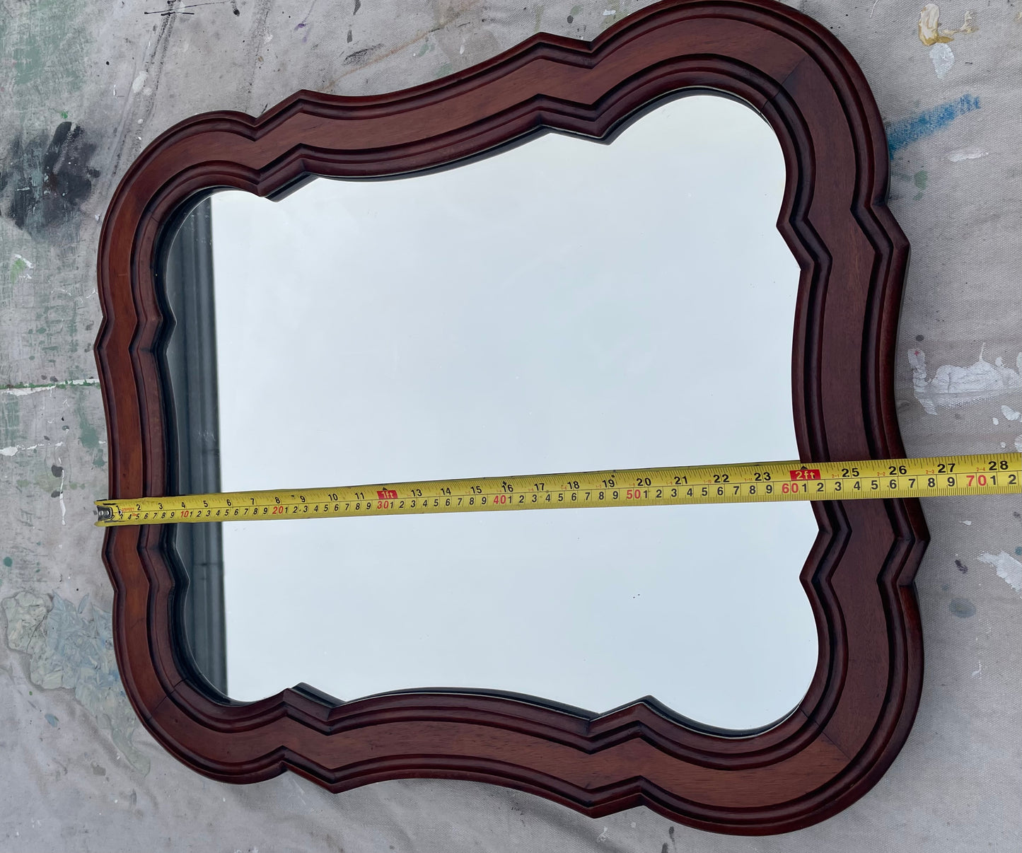 Antique Traditional Mahogany Carved Scalloped Wall Mirror