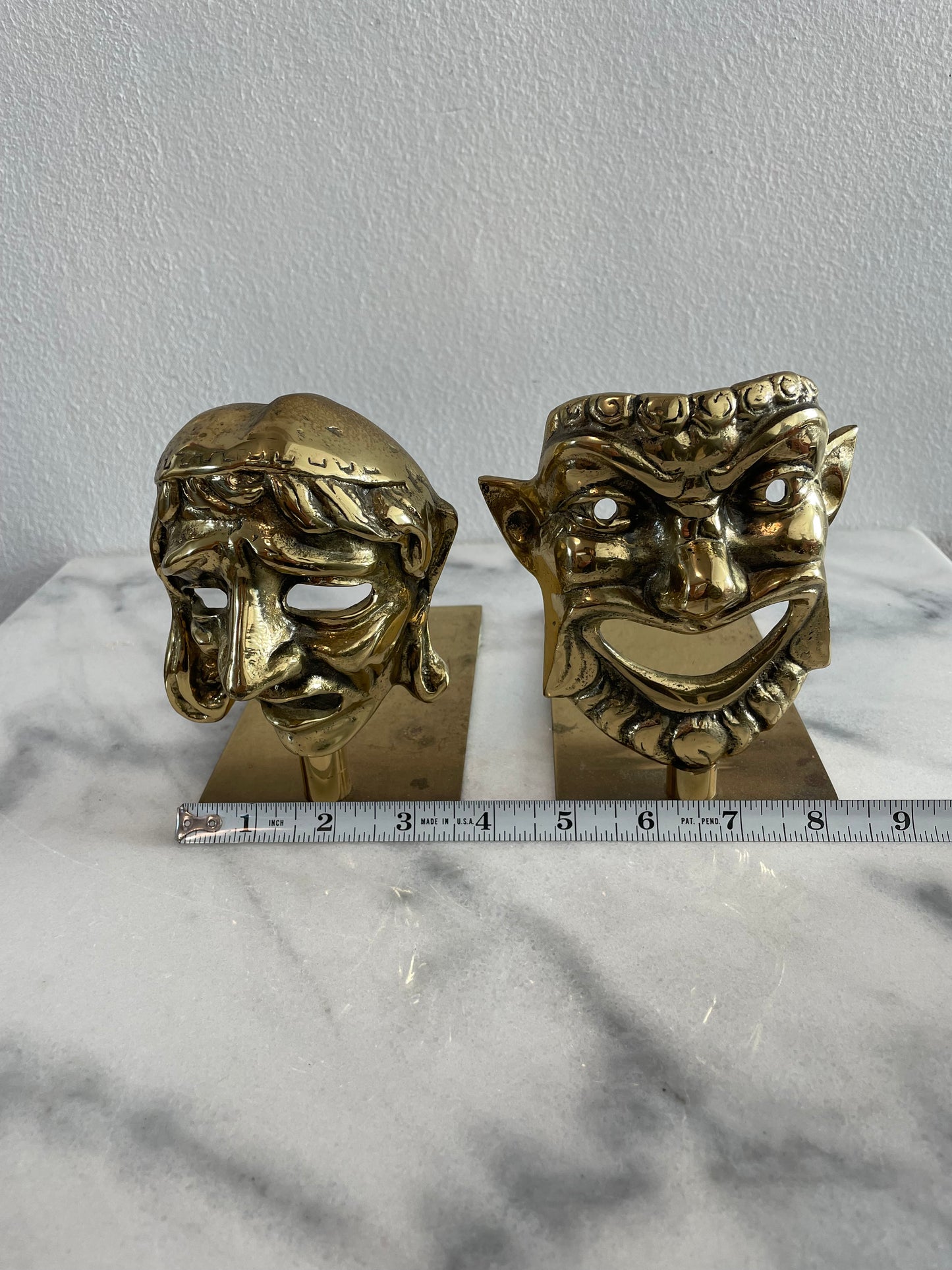 Vintage Thespian Greek Drama Mask Bookends Comedy & Tragedy