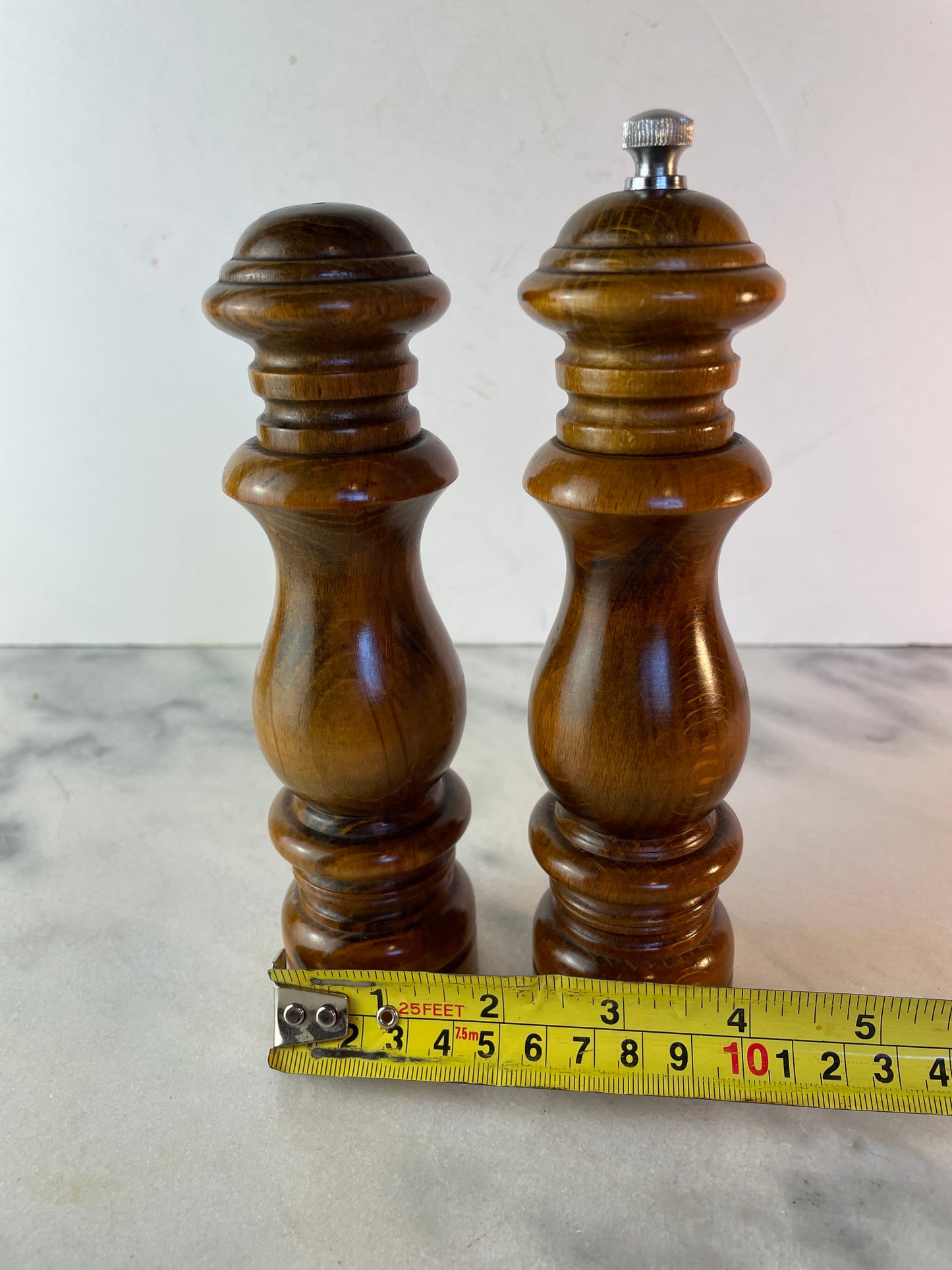 Mid Century Vintage Solid Turned Hardwood Salt Shaker & Pepper Grinder Set – Made in Japan