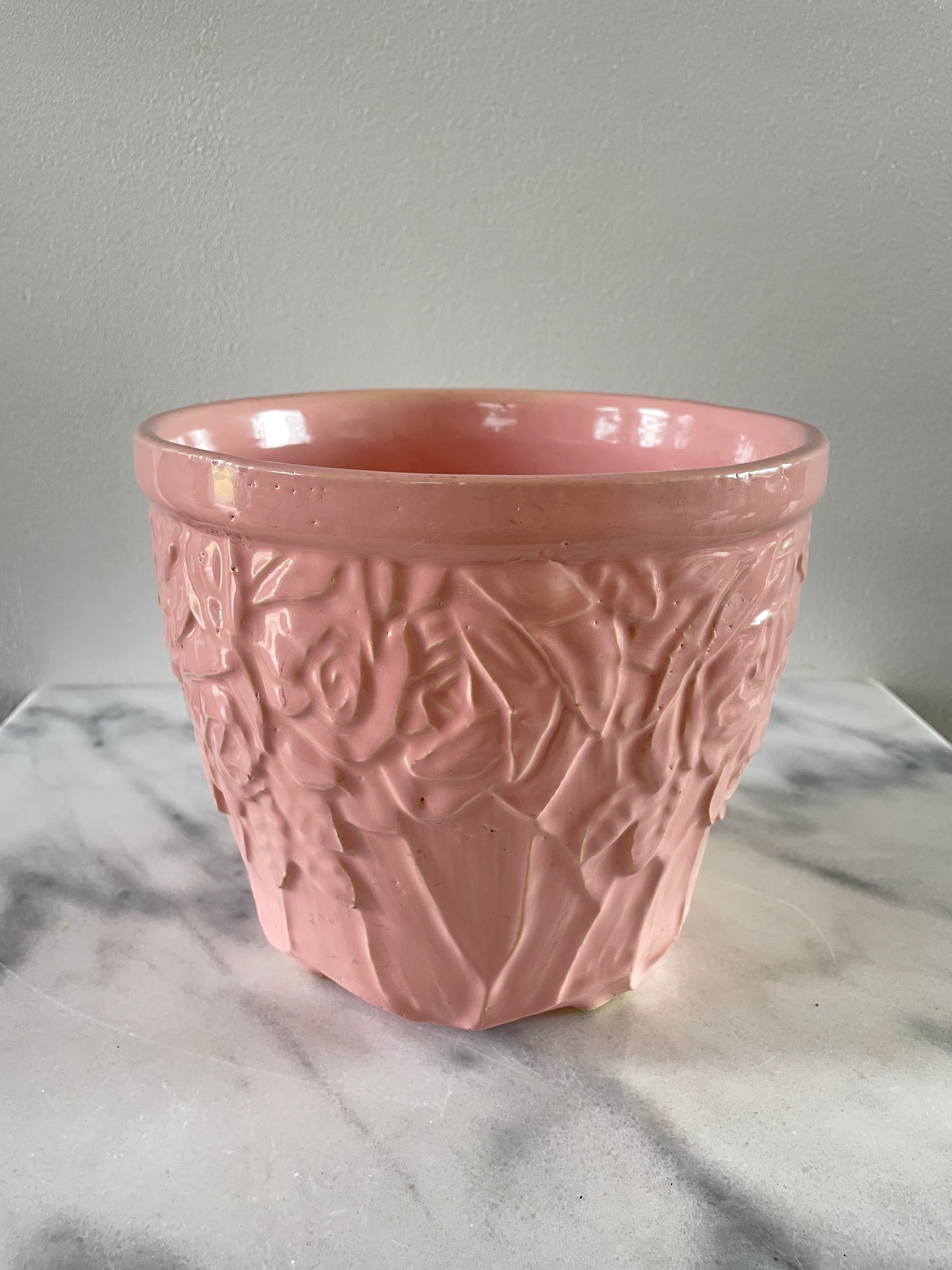 Vintage McCoy Art Pottery Jardiniere Flower Pot with Pink Floral Roses