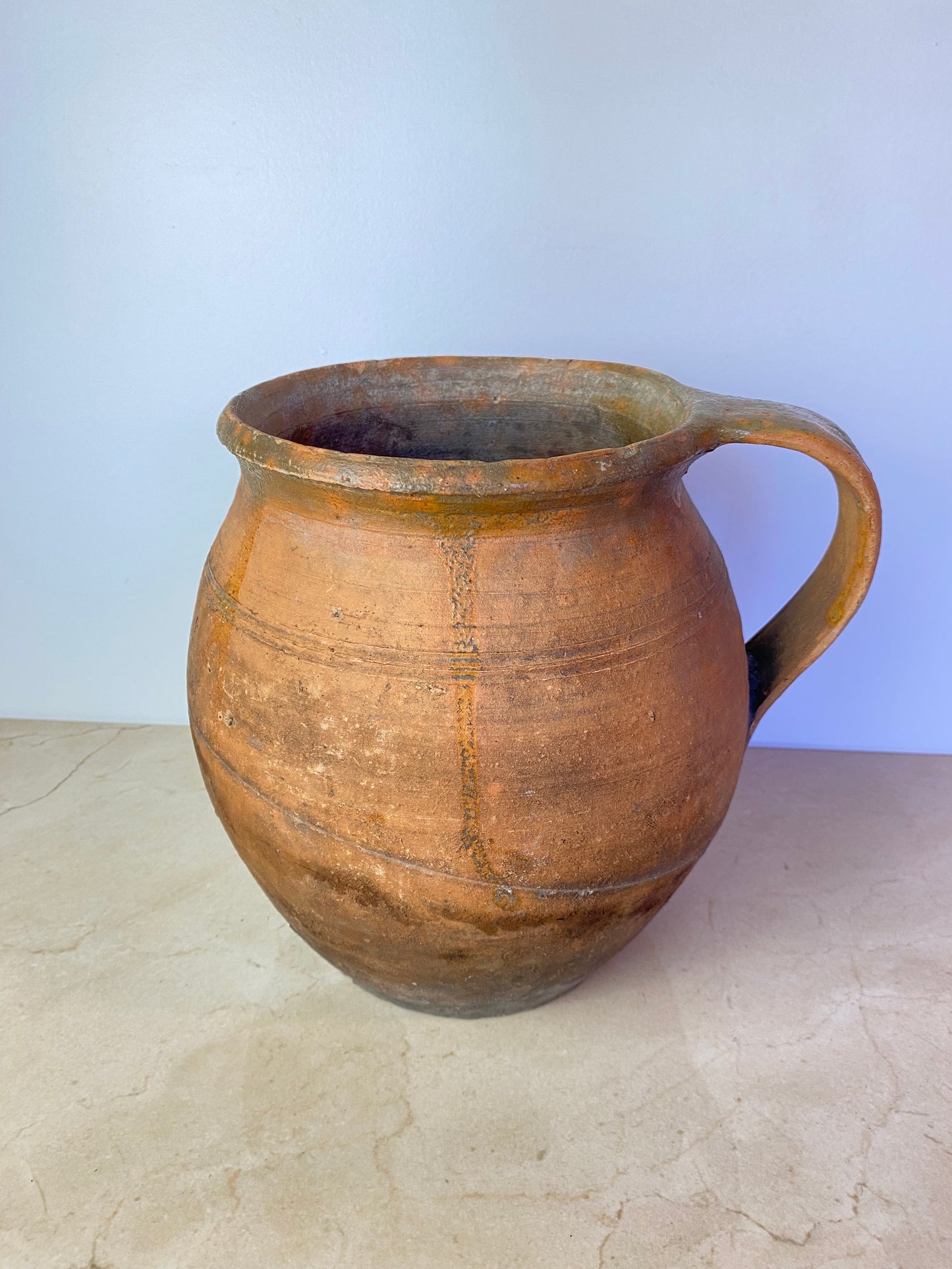 Antique Rustic Terracotta Water Jug, Mediterranean Style