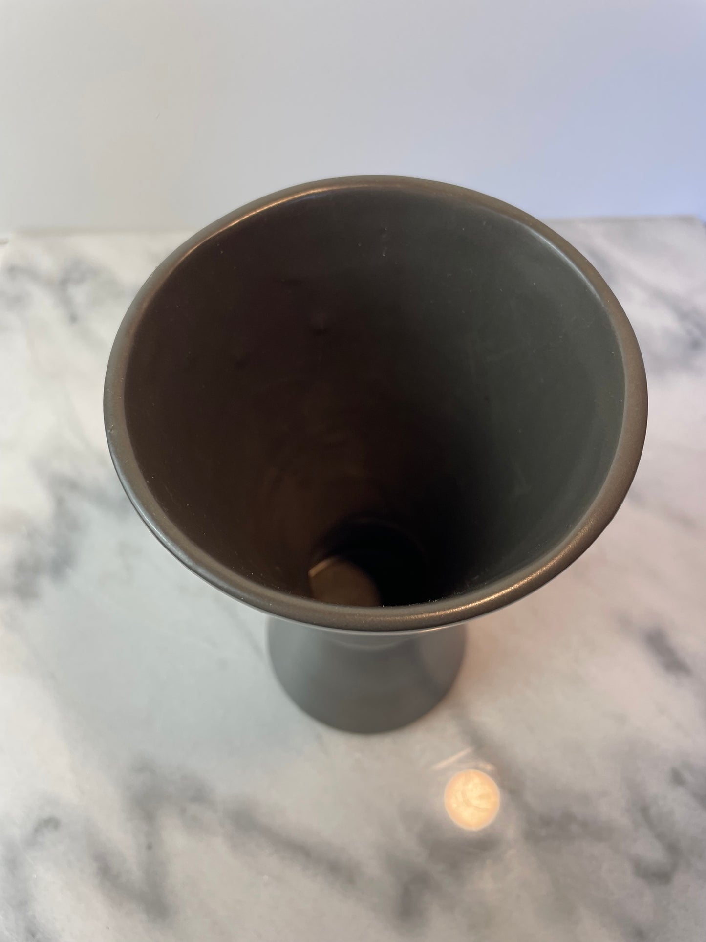 Mid 20th Century McCoy Harmony Line Hourglass Vase Matte Black Ceramic Pottery