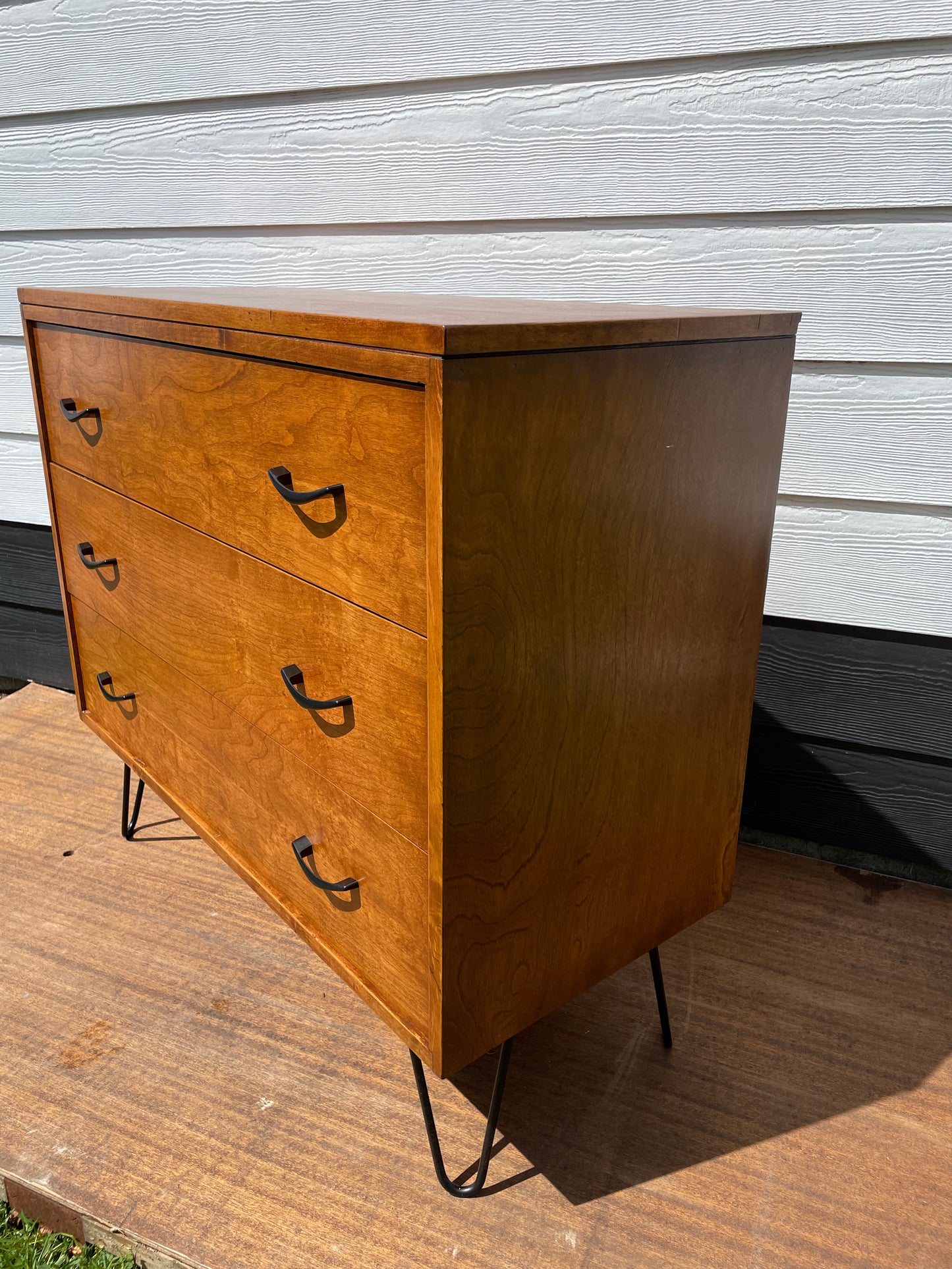 Mid-Century Modern Wood 3 Drawer Dresser on Hairpin Legs