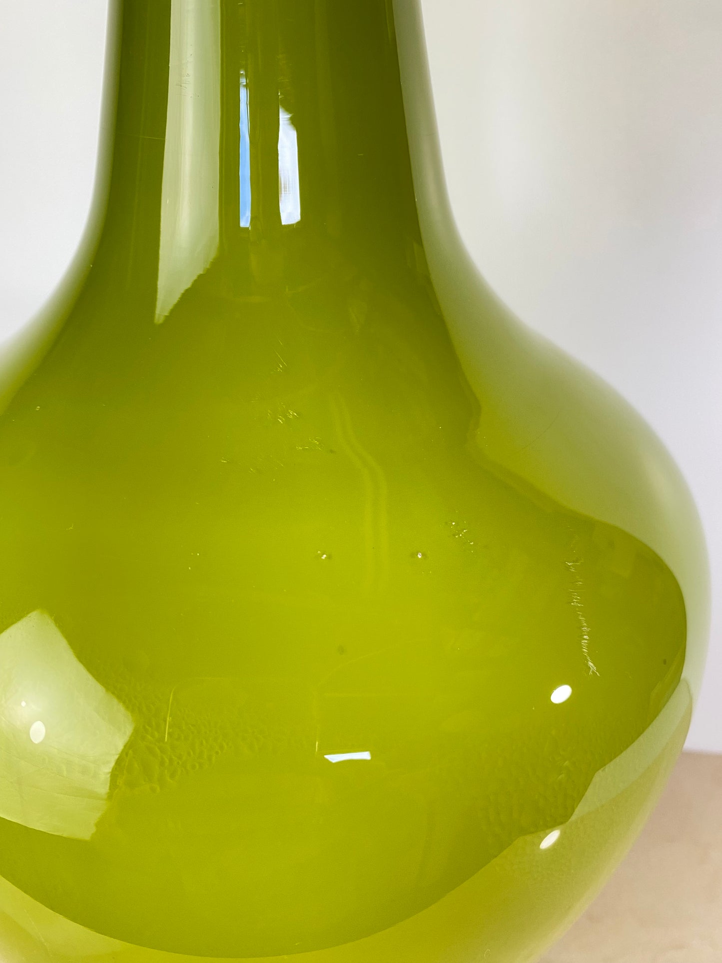 Vintage Mid-Century Italian Empoli-Style Cased Glass Bottle Vase in Olive Green
