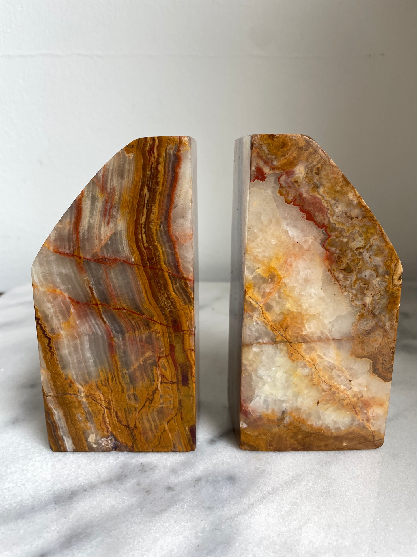 Vintage Solid Agate Slice Bookends- a Pair