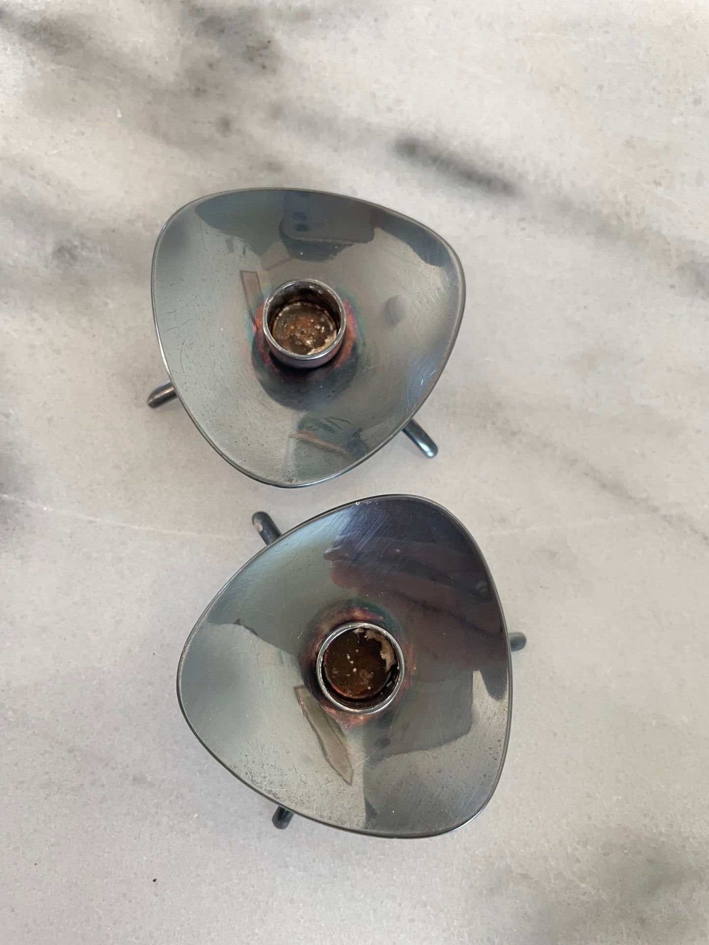 Mid 20th Century Carl Cohr Atla Denmark Modernist Silverplate Candleholders- a Pair