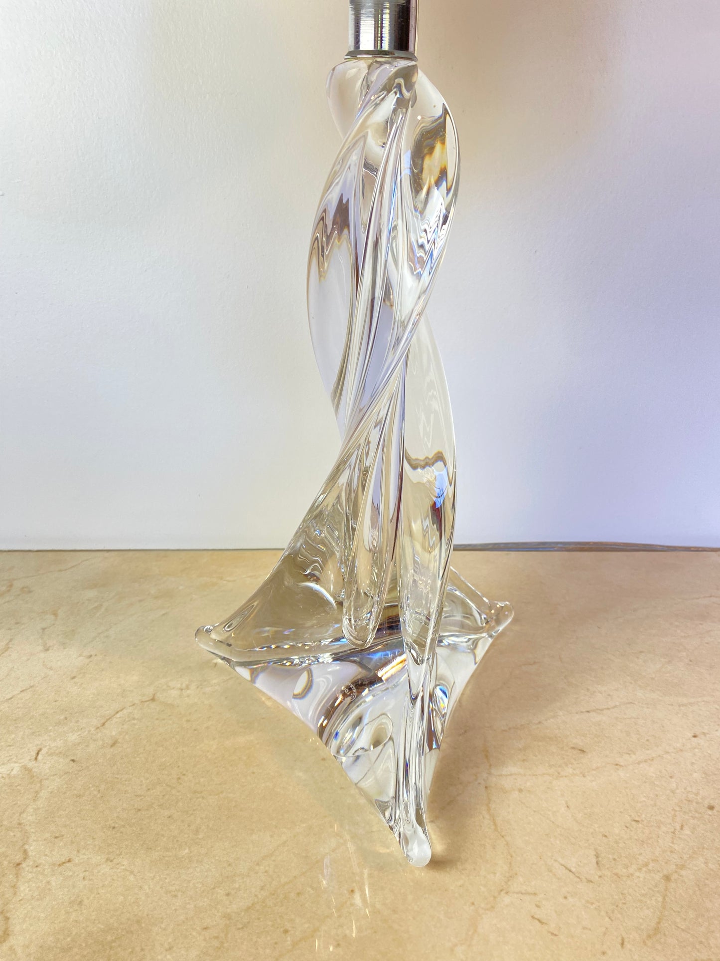 Maison Saint Louis France Twisted Crystal Table Lamp, Signed French Mid-Century Modern Lighting