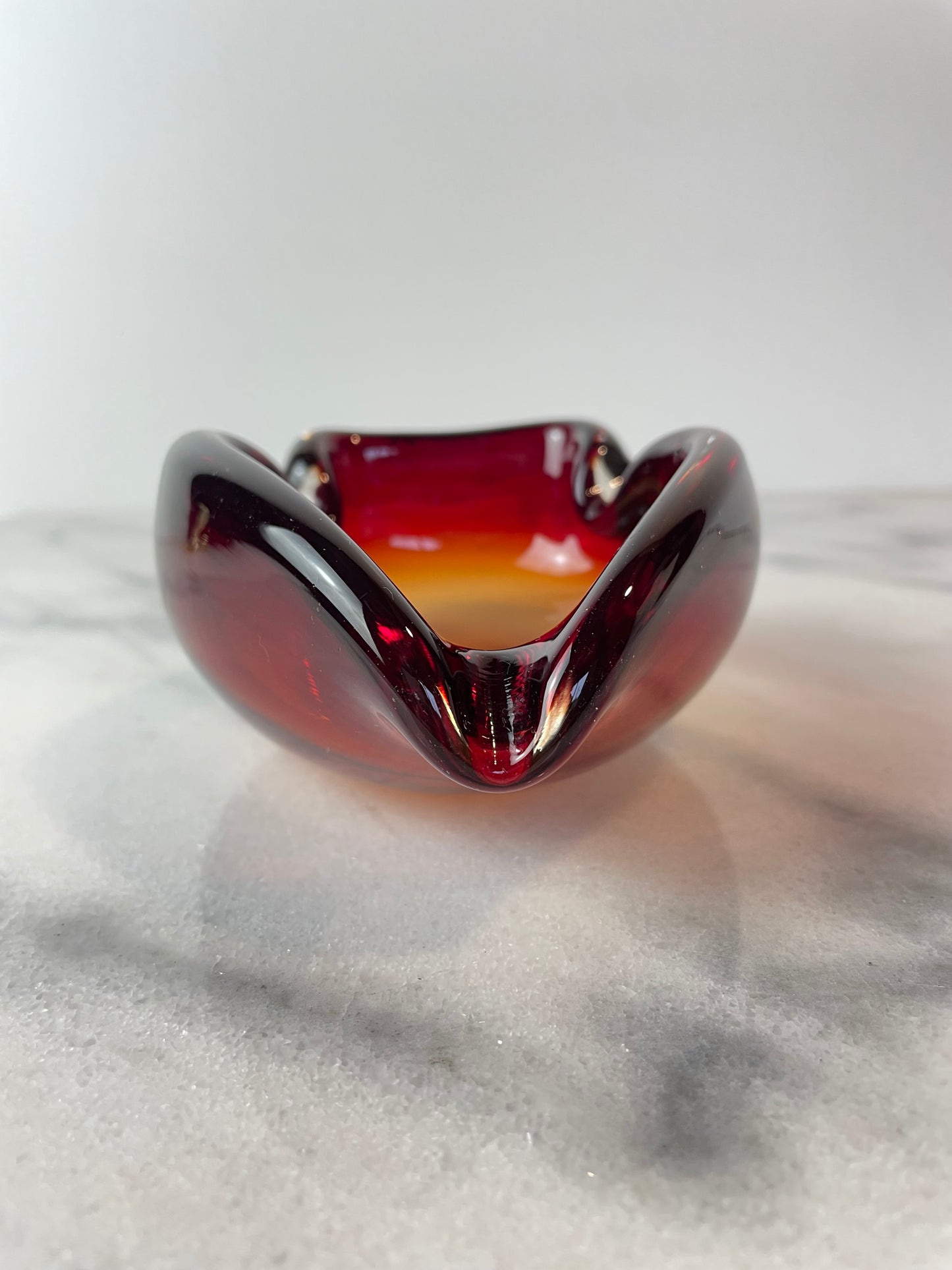 Vintage Murano Sommerso Ruby Red & Yellow Freeform Glass Bowl / Ashtray — 1960s Italian Art Glass