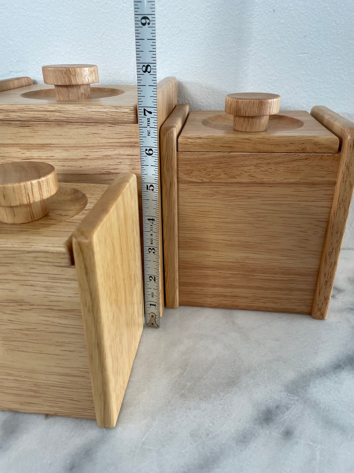 Vintage White Oak Canisters Kitchen Storage - Set of 3