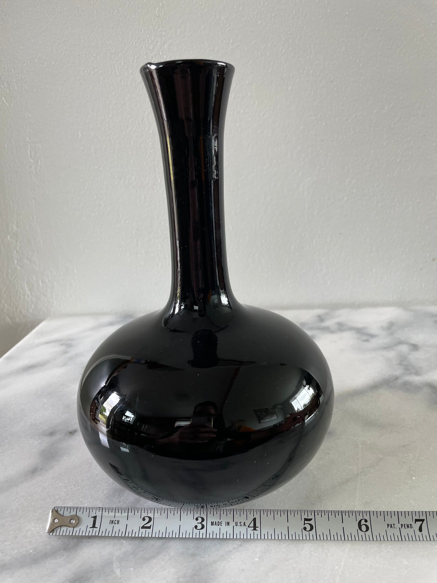 Vintage 1970s Black Glass Vase by Tiara Glass