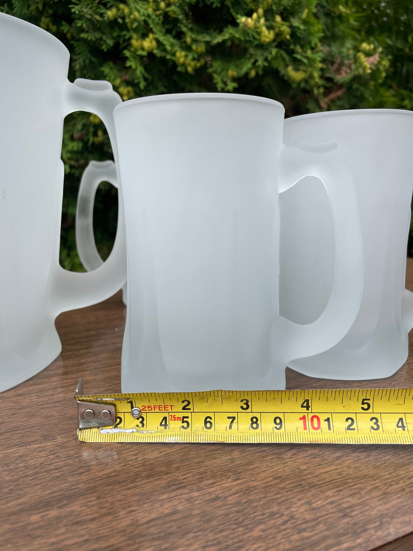 1970s Mid-Century Modern Frosted Sculpted Glass Pitcher & Mugs - Set of 5