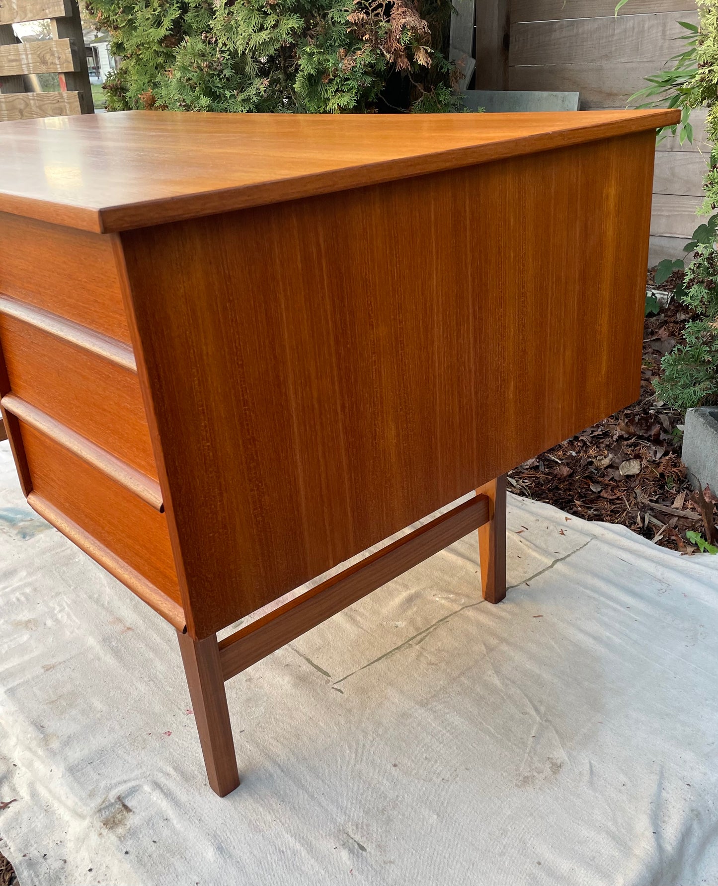 Mid 20th Century Danish Mid Century Modern Teak Executive Desk With Rear Bookcase