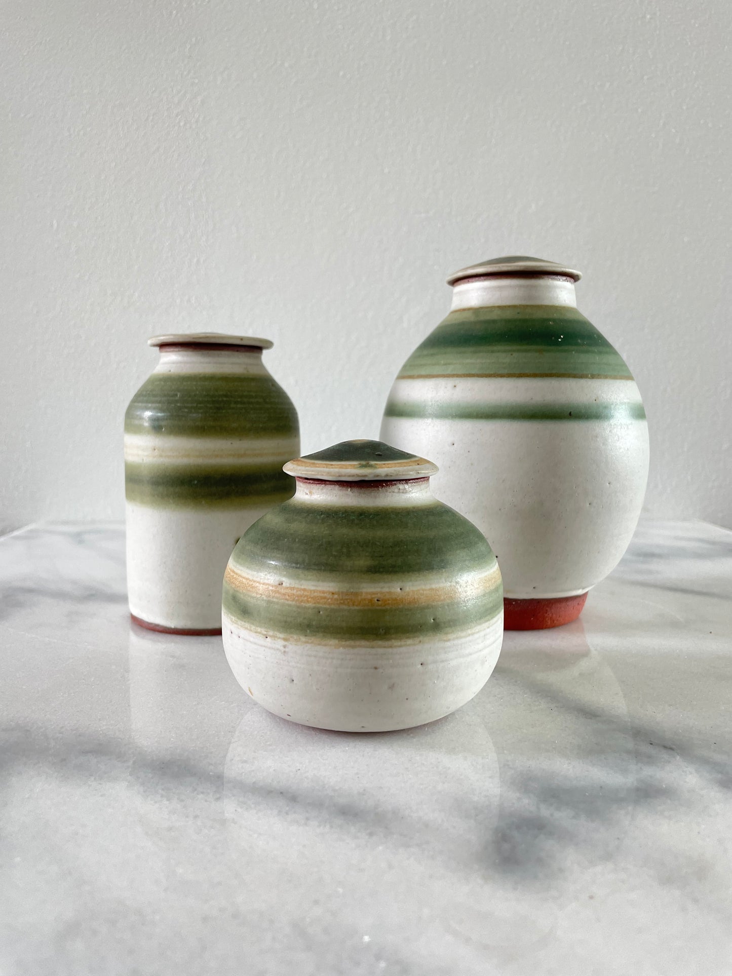 Mid 20th Century Studio Ceramic Jars With Lids - Set of 3
