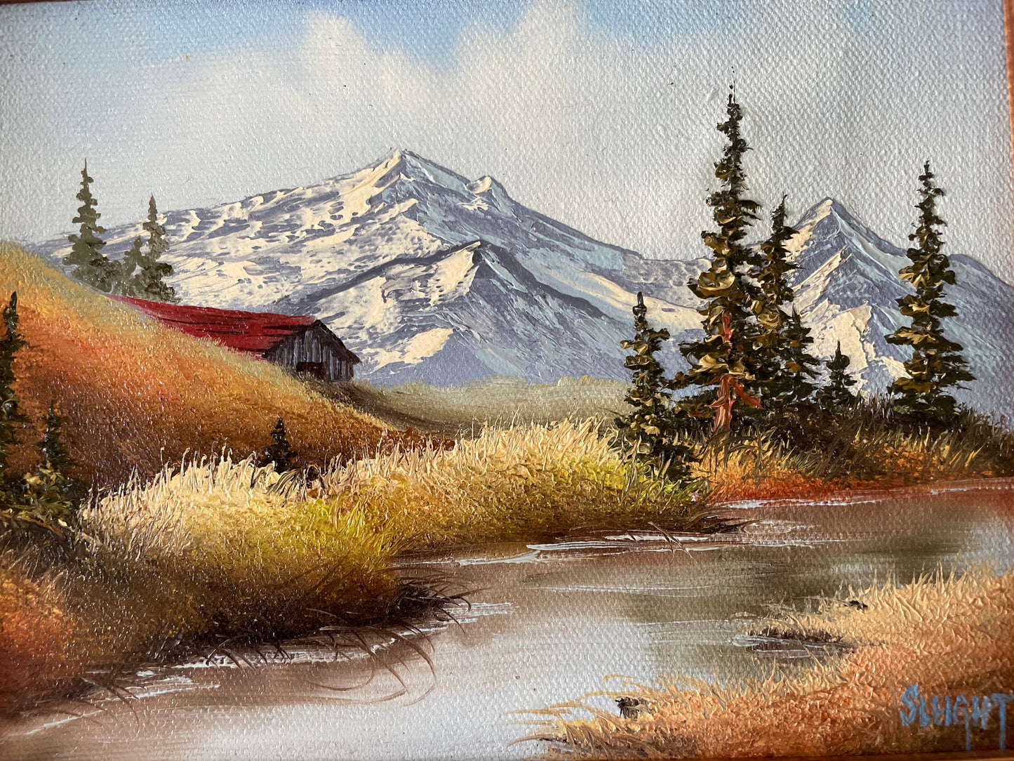 Late 20th Century Judy Sleight Signed Framed Oil on Canvas PNW Landscape