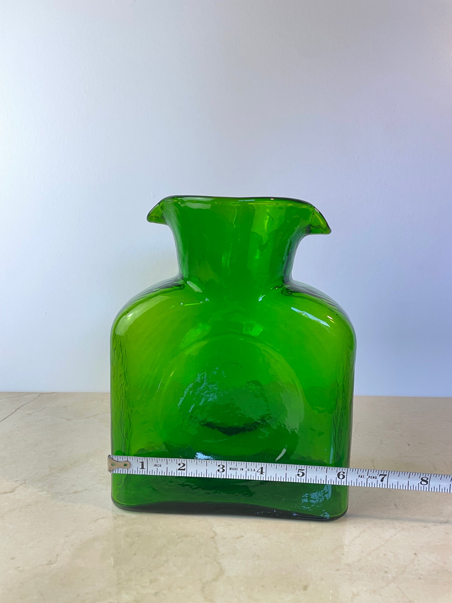 Mid 20th Century Blenko Emerald Green Double Spout Water Bottle Pitcher