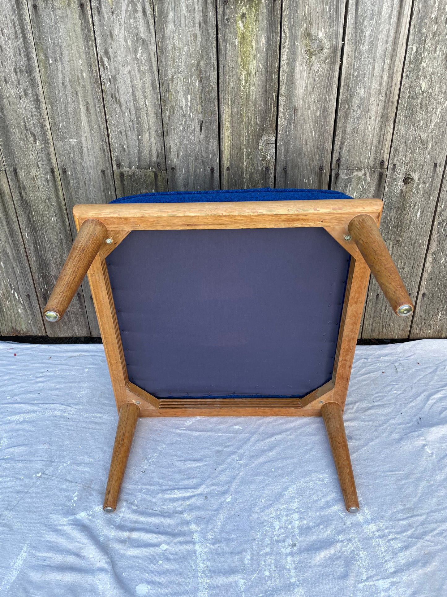 Mid 20th Century Mid-Century Modern Oak & Wool Ottoman