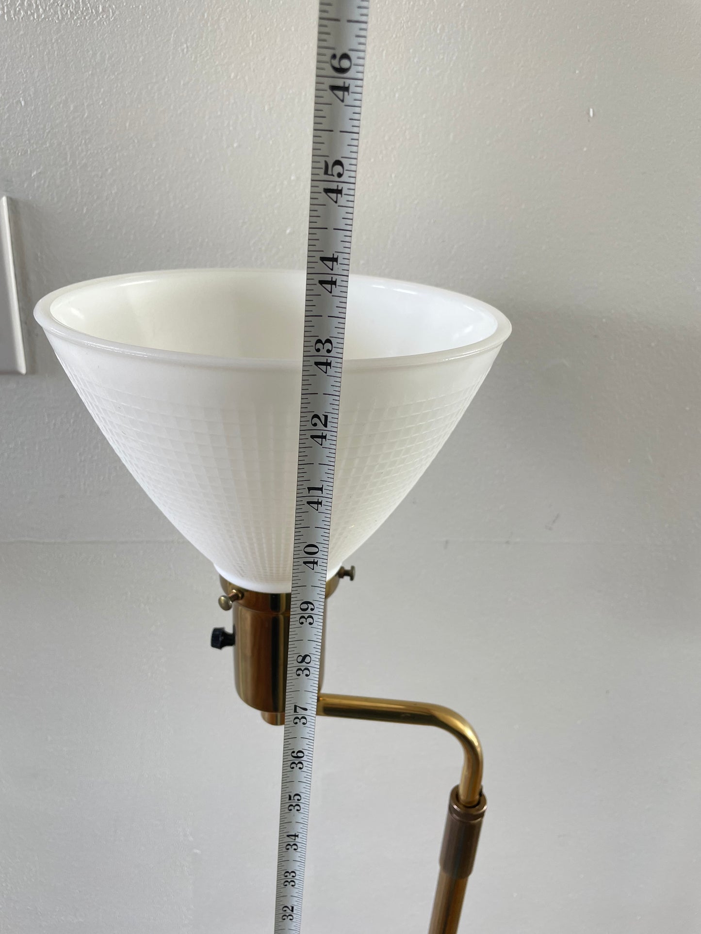 Late 20th Century Brass Library Floor Lamp With Milk Glass Shade