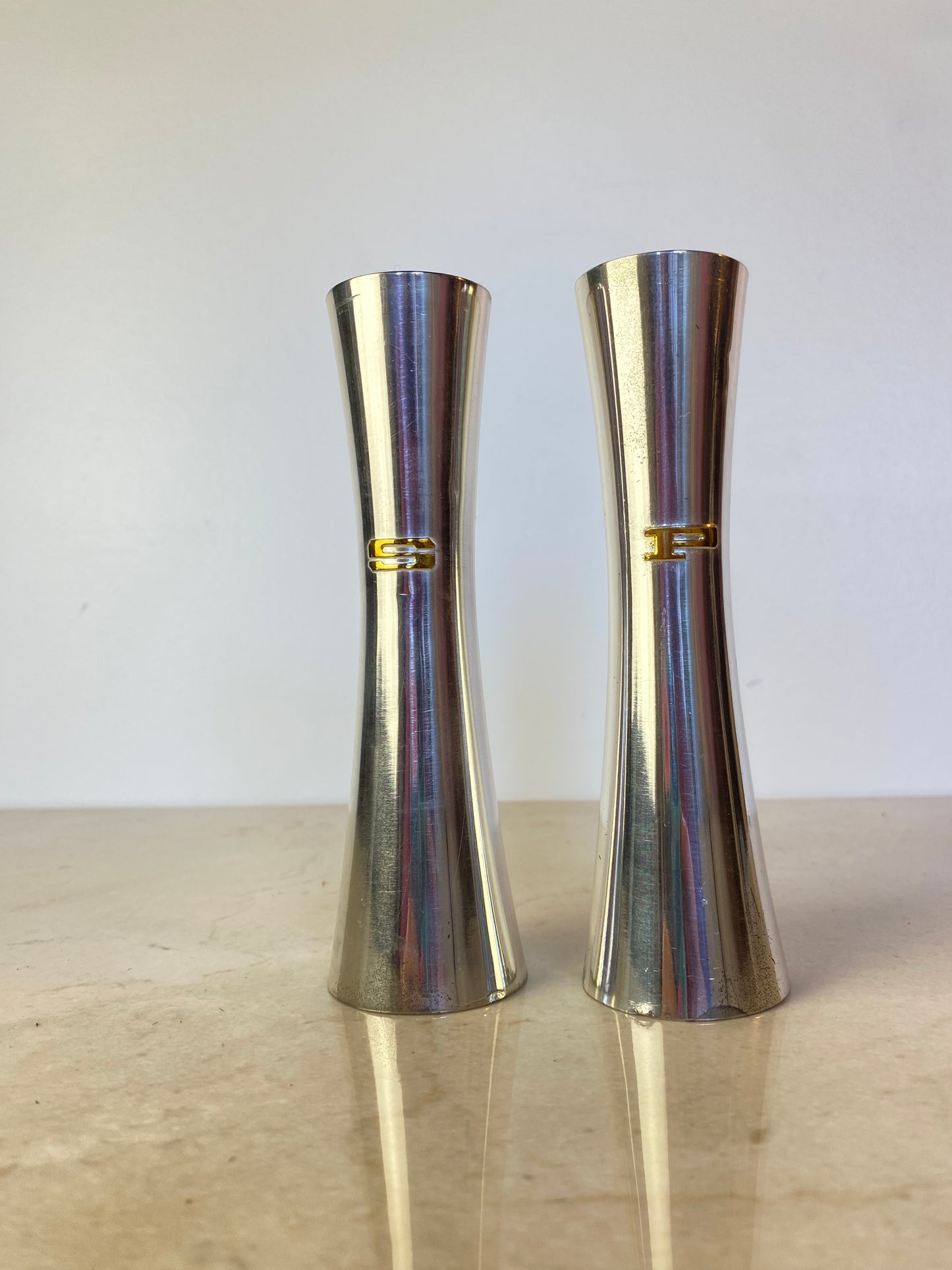 Vintage Japan Silverplate Hourglass Salt & Pepper Shakers, Mid-Century