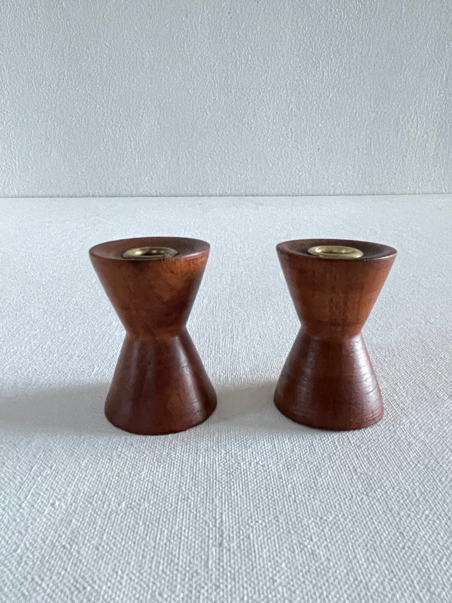 1960s Mid Century Danish Modern Teak Candle Holders Dual Size - a Pair