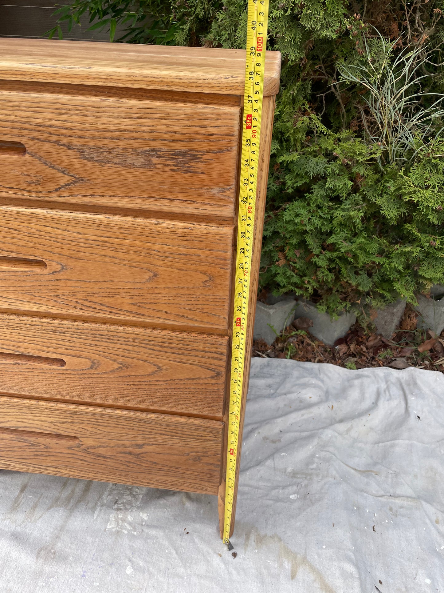 Vintage Mid-Century Modern 4-Drawer Chest Oak Wood Recessed Pulls