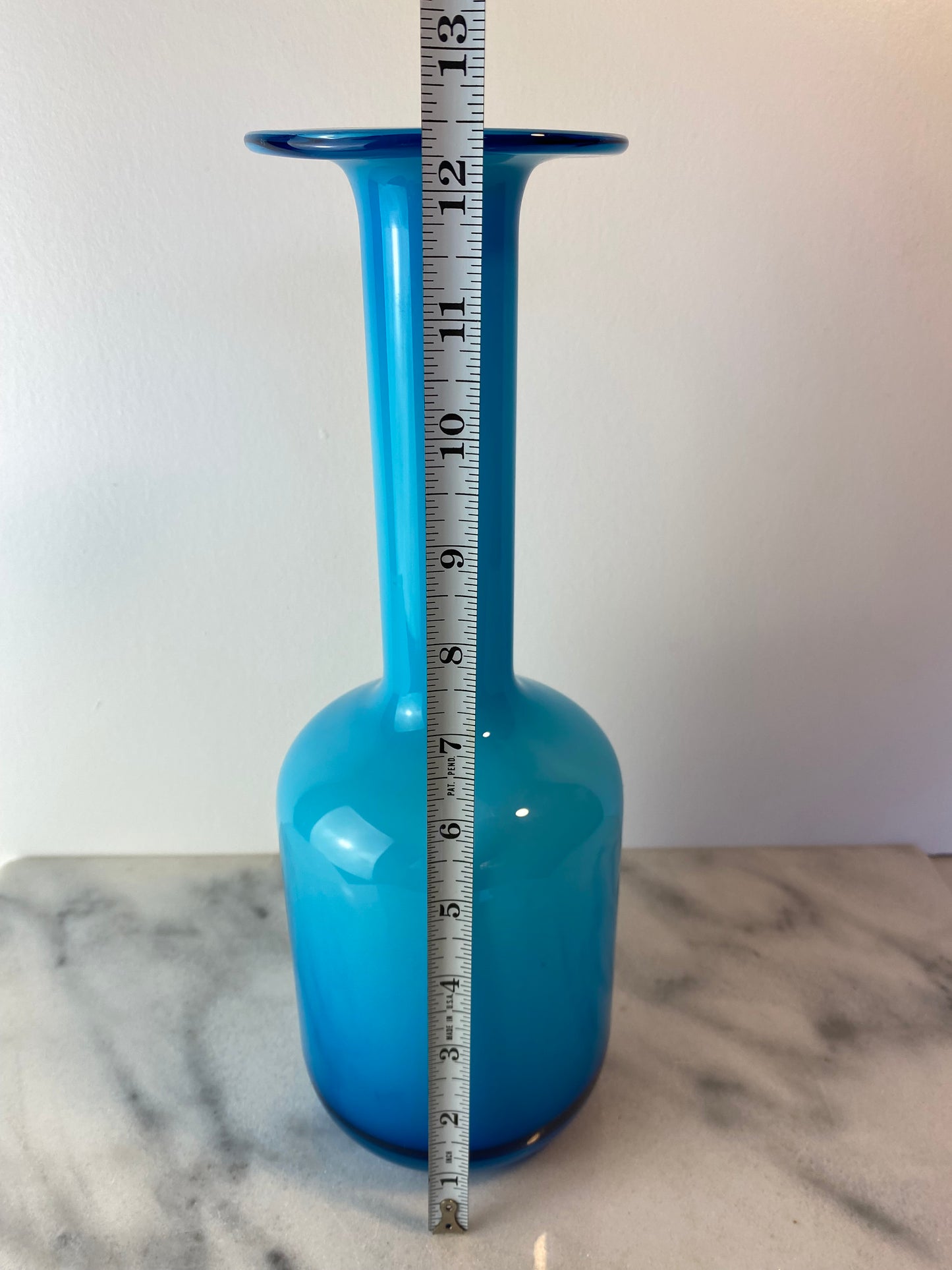 Otto Brauer for Holmegaard “Gulvvase” Blue Cased Glass Vase — Danish Modern, 1960s
