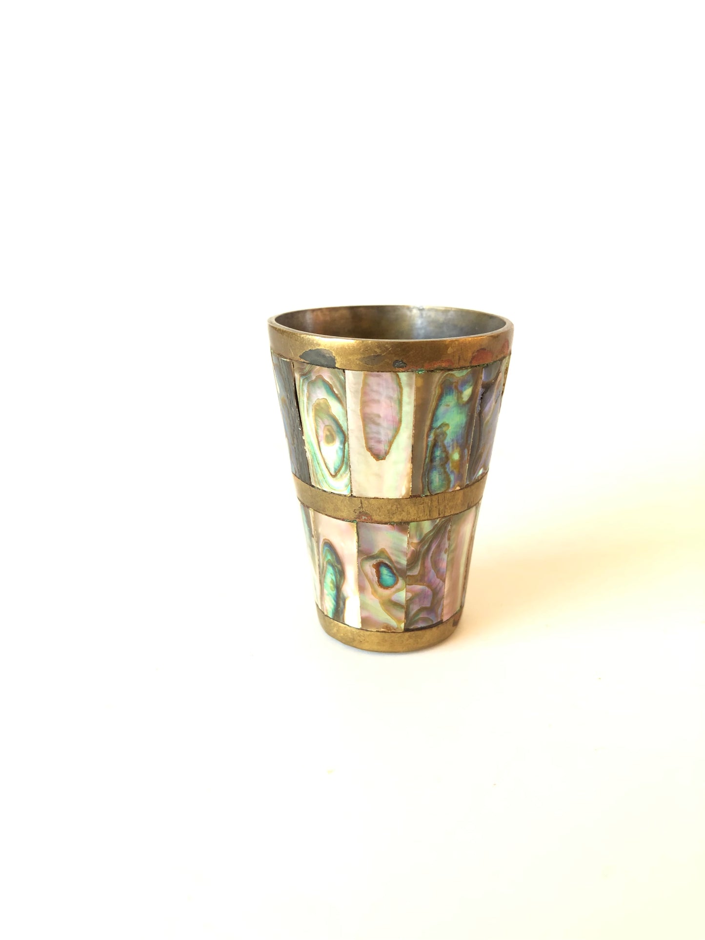 Mid 20th Century Mother of Pearl & Brass Shot Glass